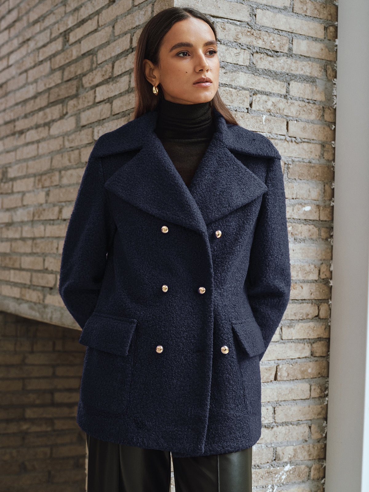 Double-Breasted Lapel Tweed Blazer-Chicvia