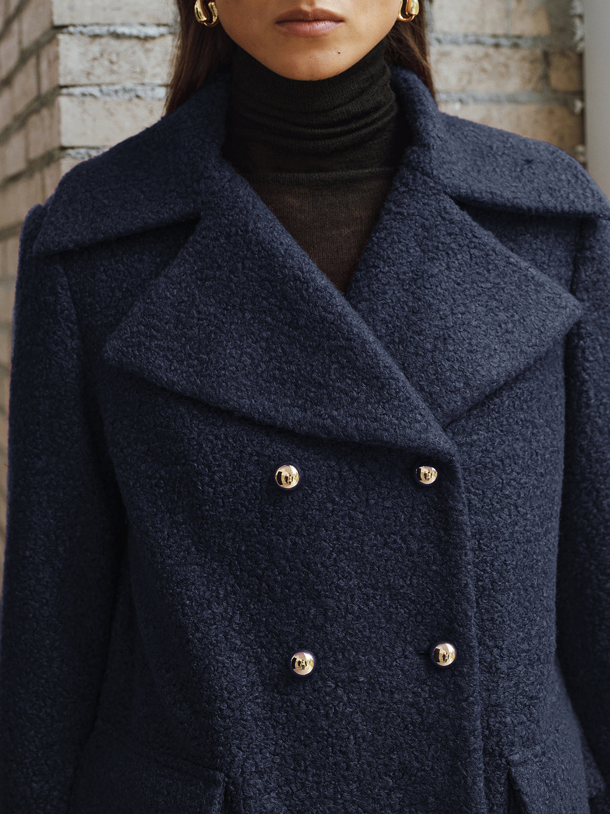 Double-Breasted Lapel Tweed Blazer-Chicvia