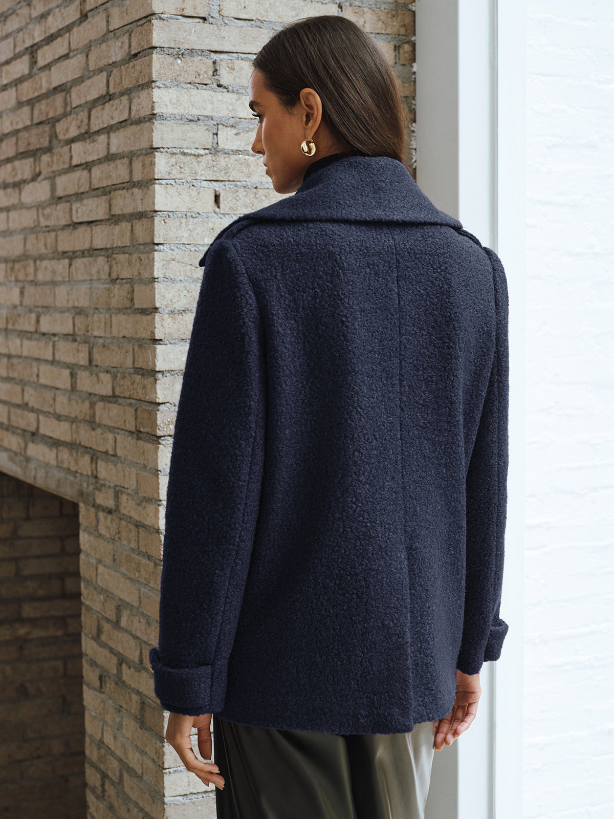 Double-Breasted Lapel Tweed Blazer-Chicvia