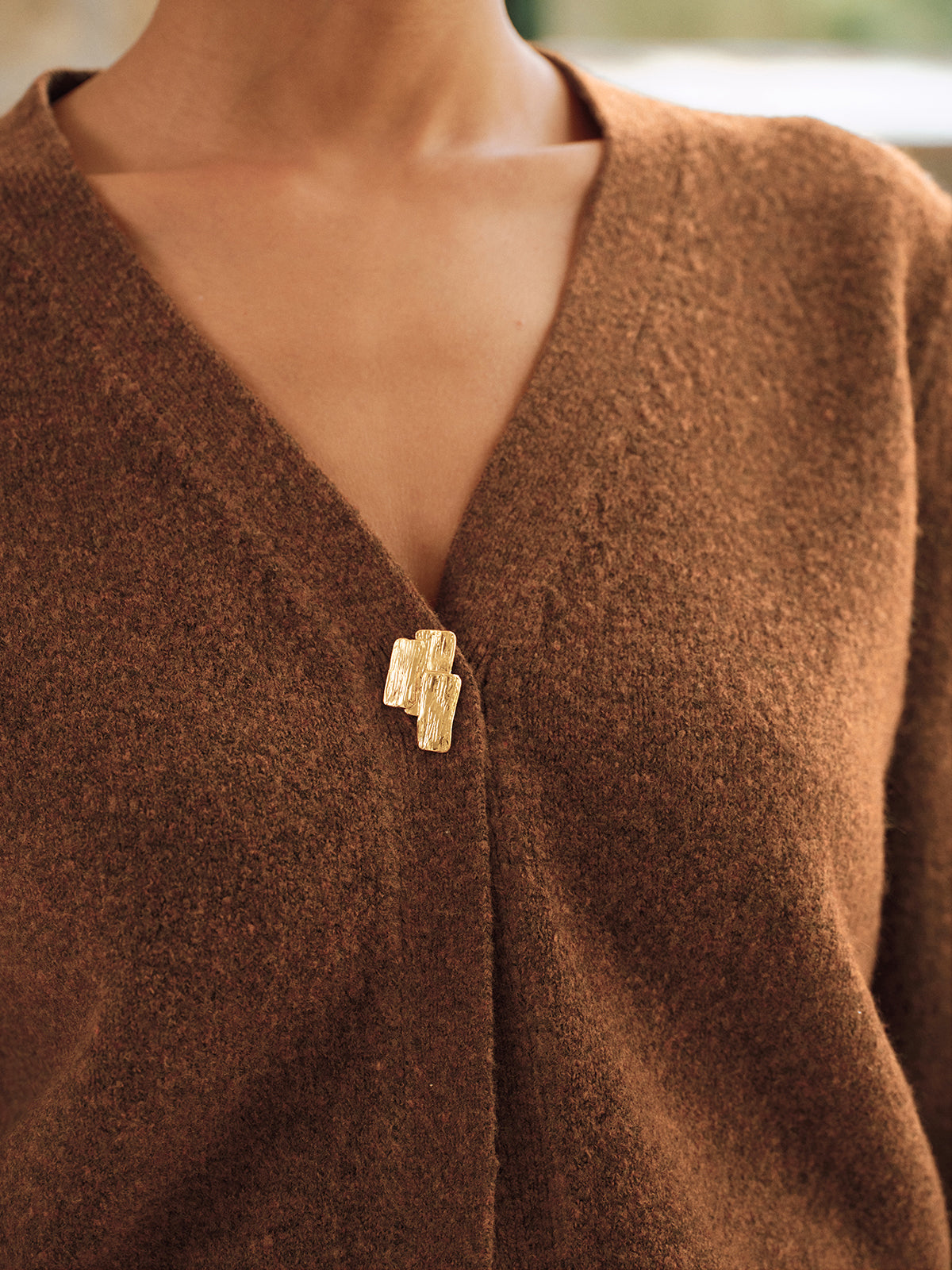 Metal Button V-Neck Knit Cardigan-Chicvia