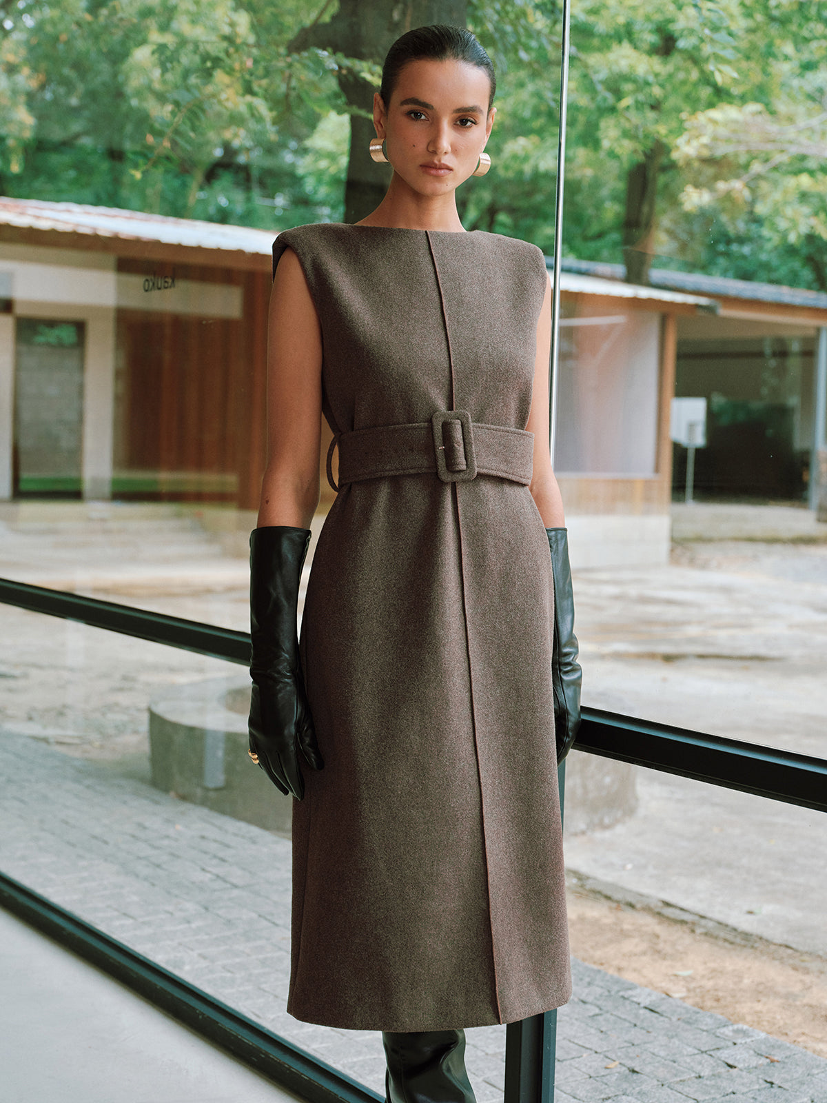 Belted Sleeveless Midi Dress-Chicvia