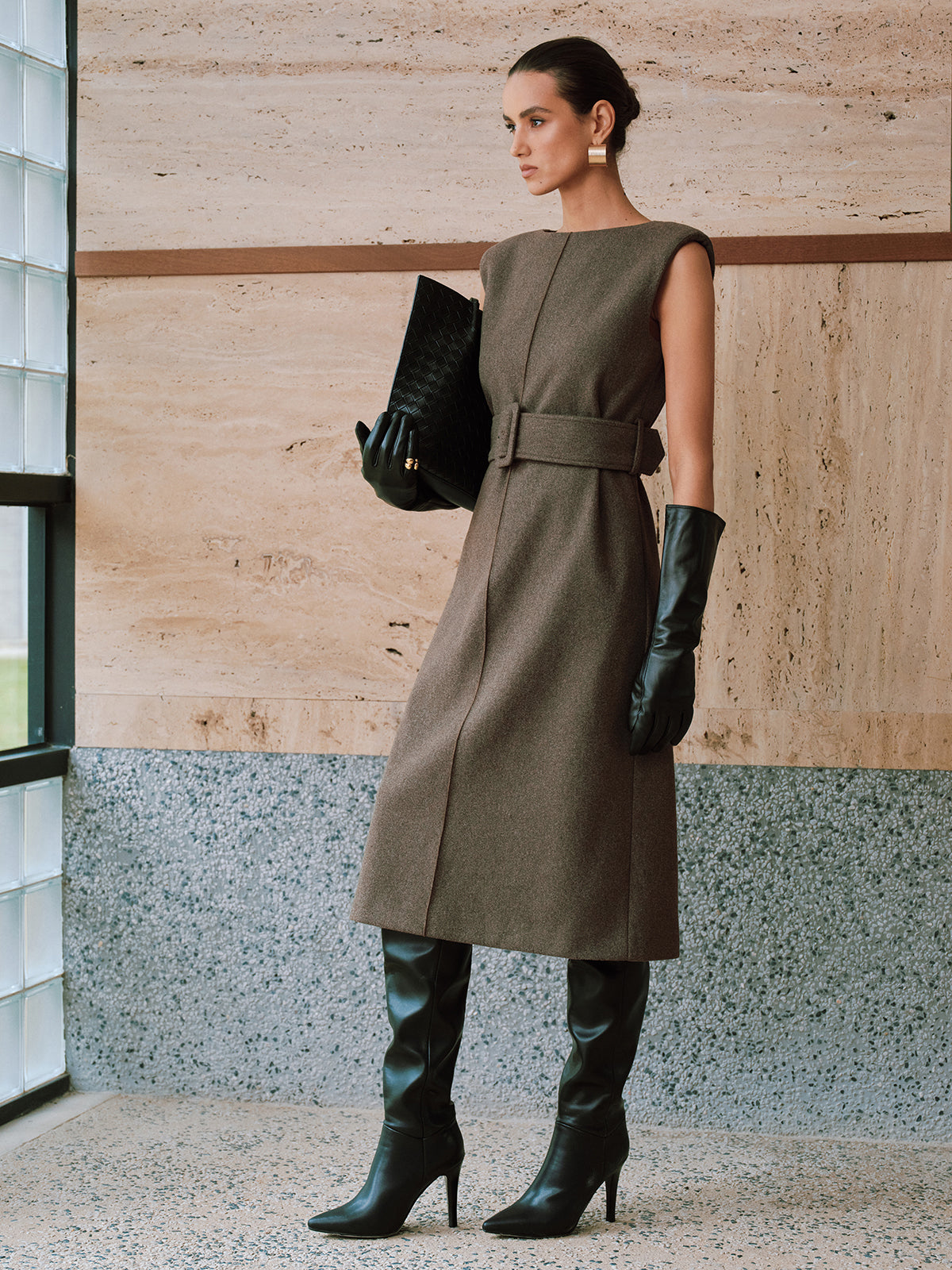 Belted Sleeveless Midi Dress-Chicvia