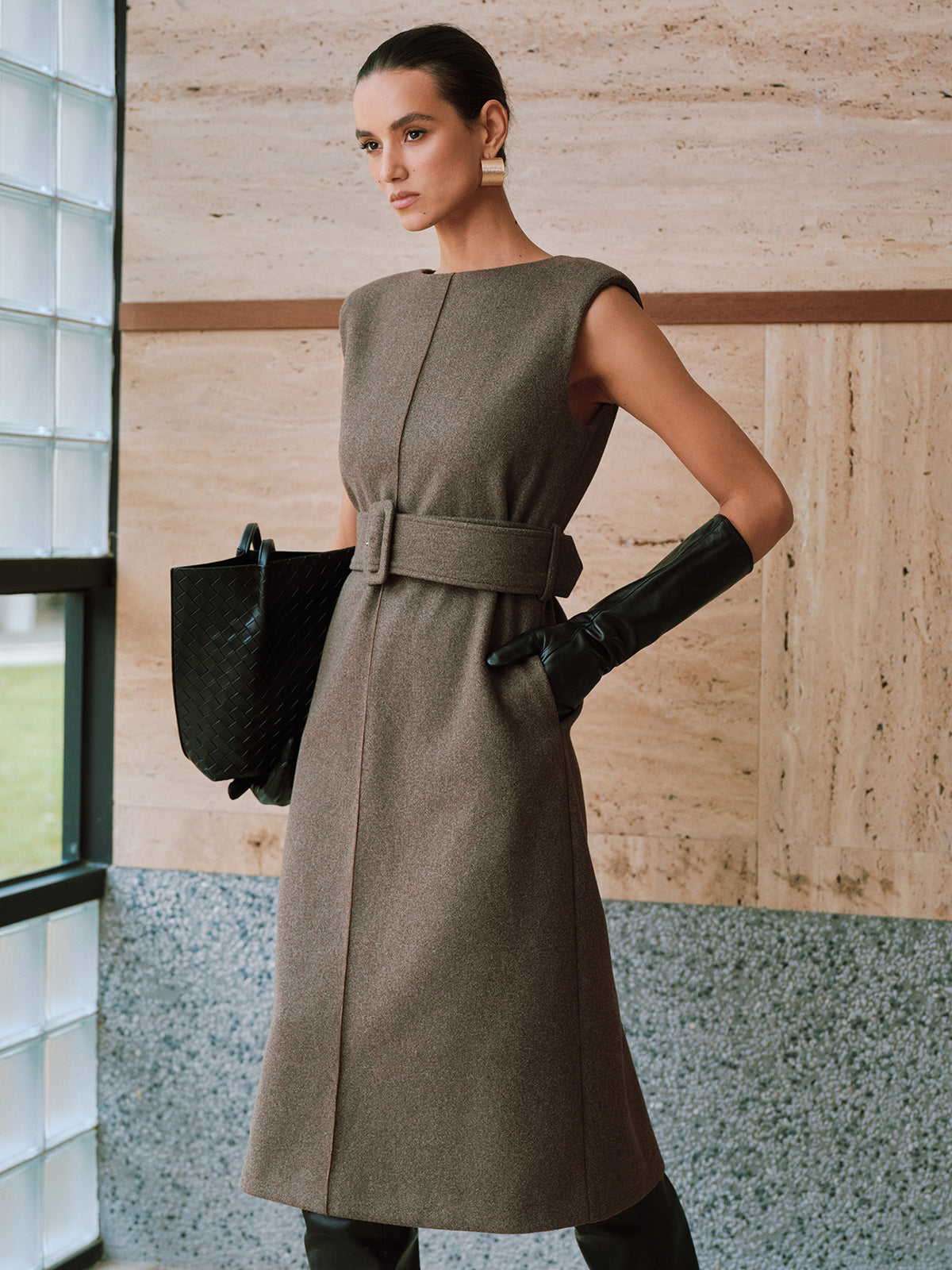 Belted Sleeveless Midi Dress-Chicvia