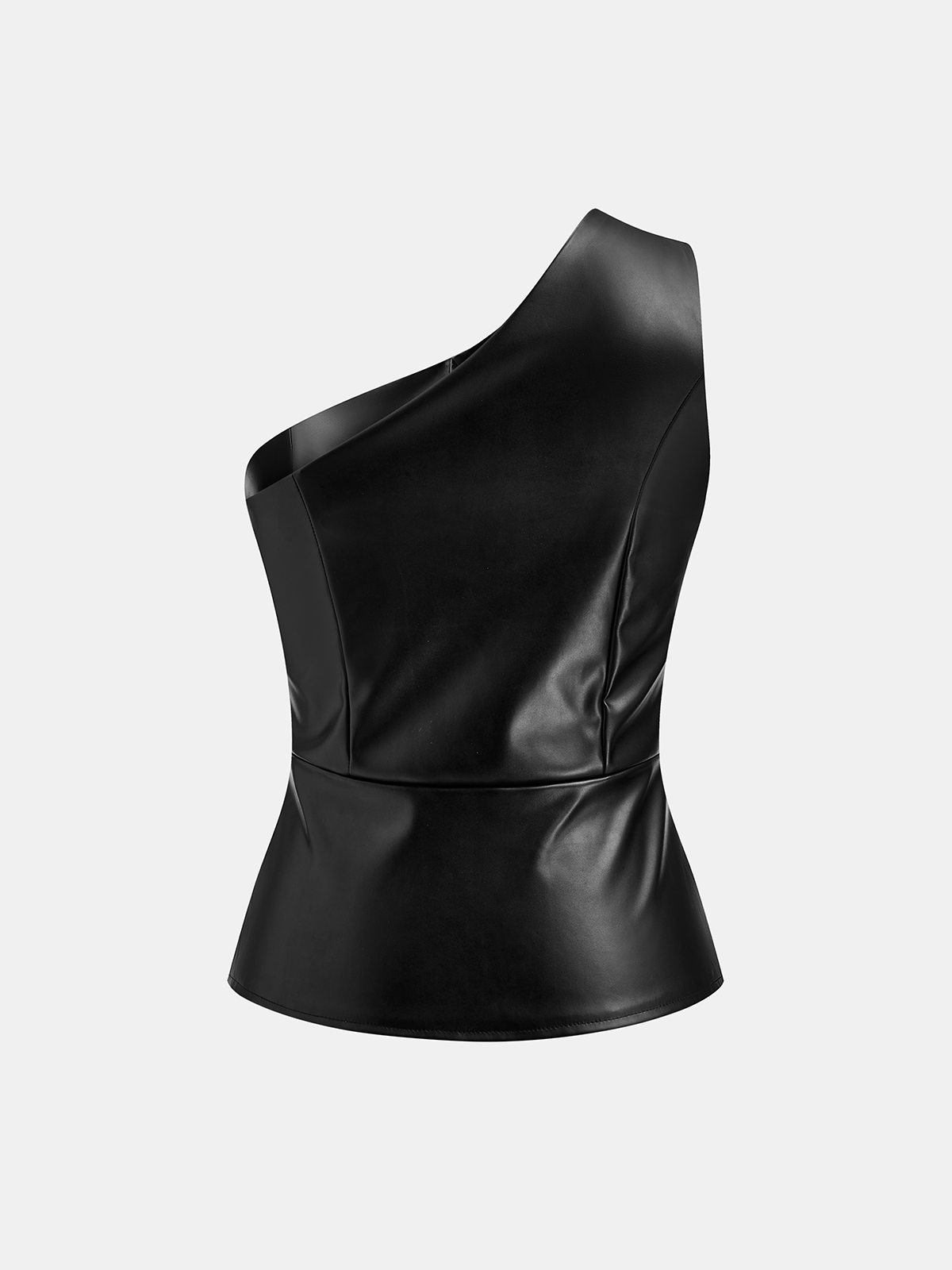 Faux Leather Asymmetric One-Shoulder Top-Chicvia