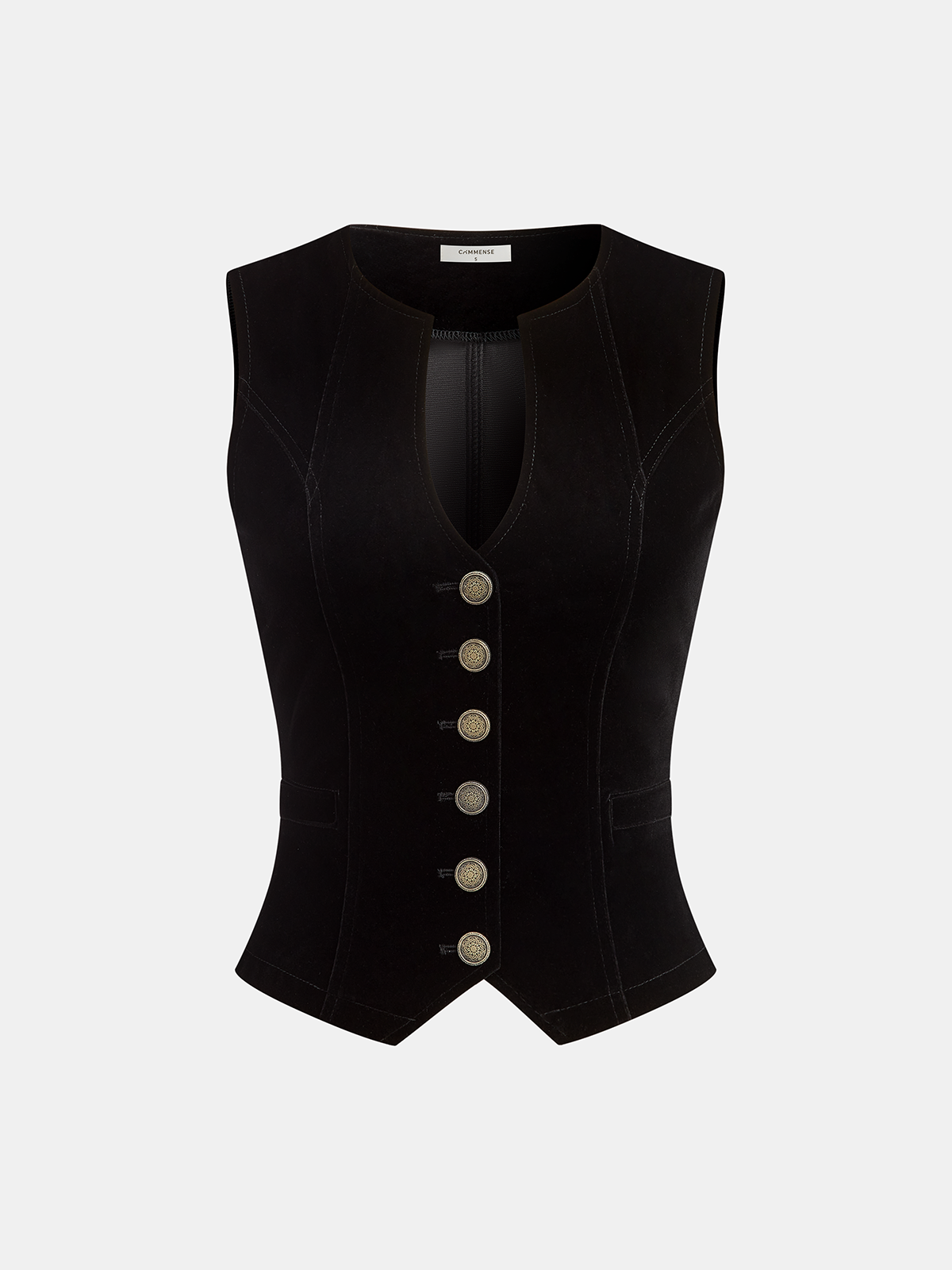 Button-Front Velvet Fitted Vest-Chicvia