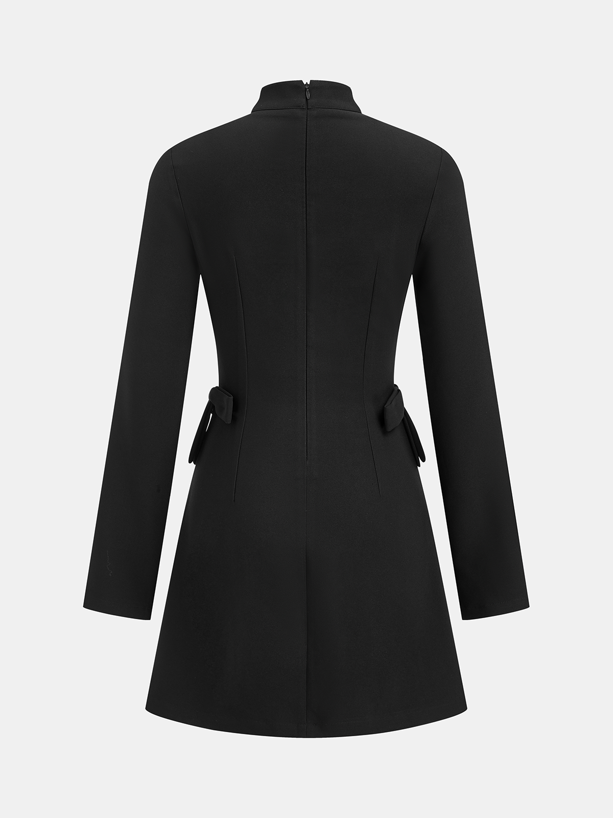 Mandarin Collar Bow Detail Mini Dress-Chicvia