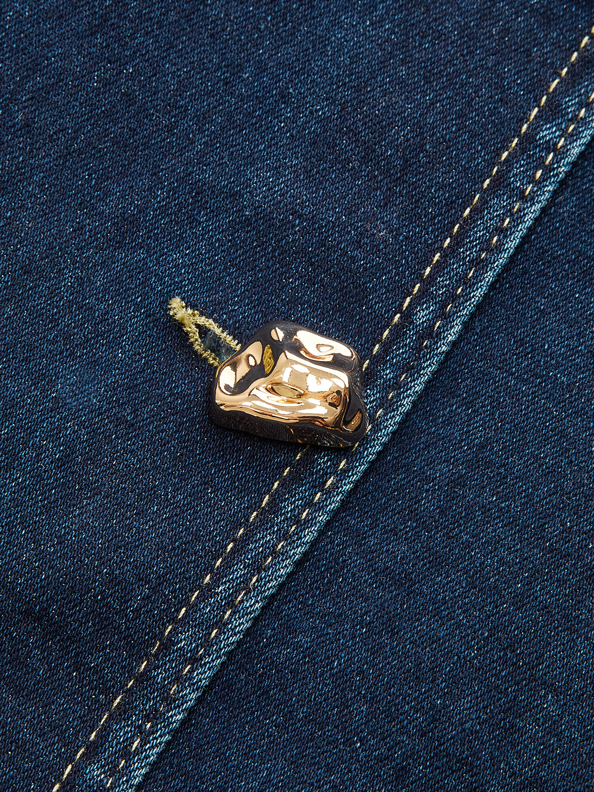 Metal Button Collared Denim Flare Dress-Chicvia