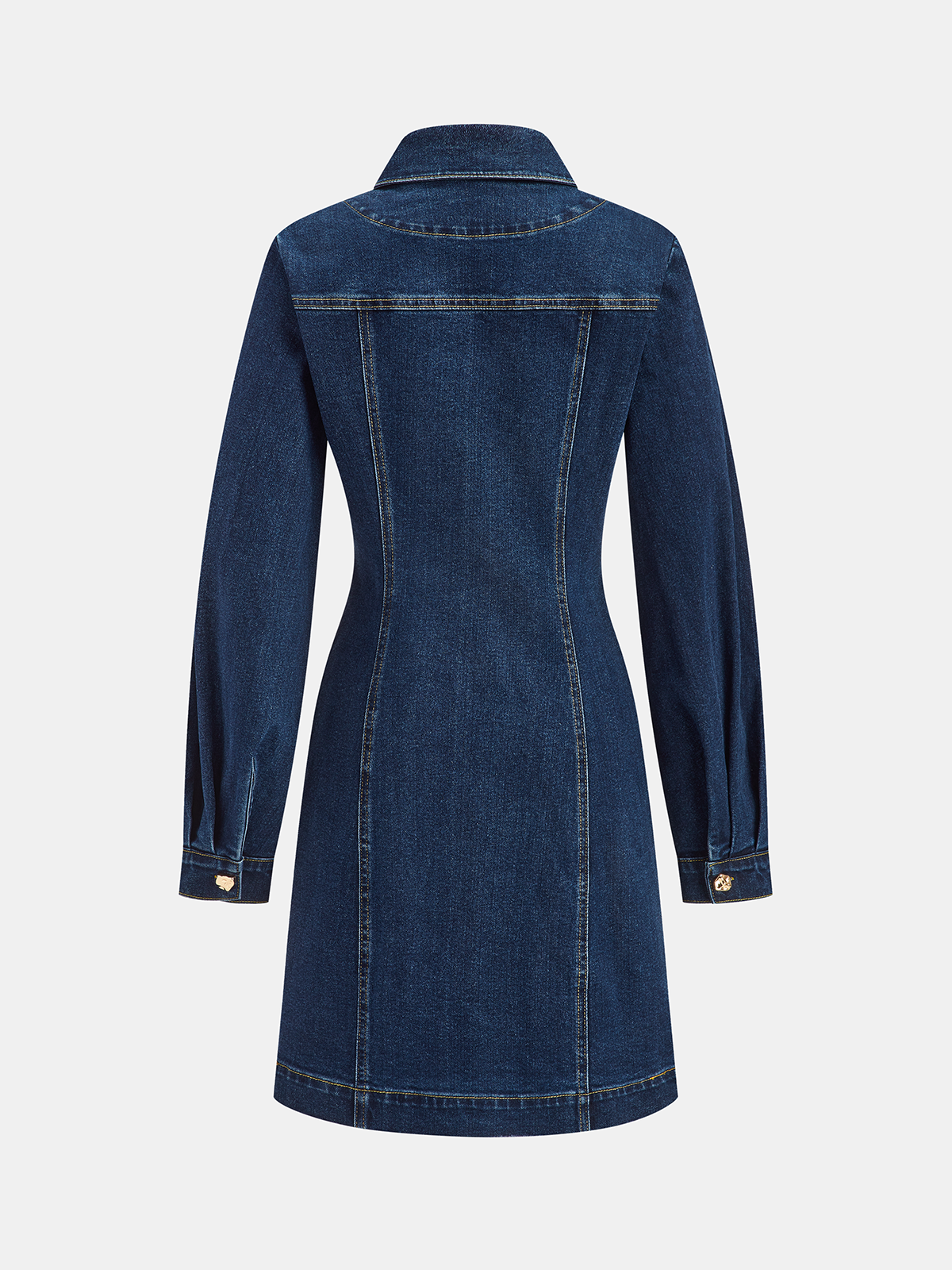 Metal Button-Front Denim Shirt Dress-Chicvia