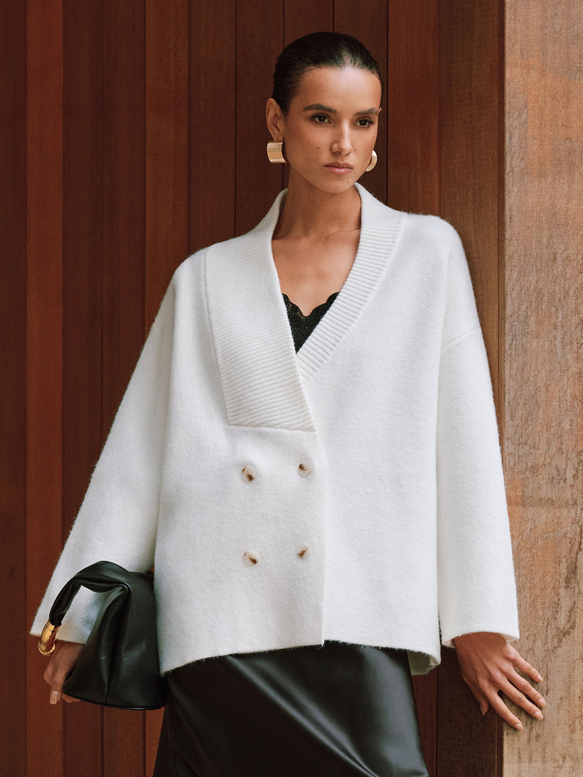 Double-Breasted Oversized Cardigan-Chicvia