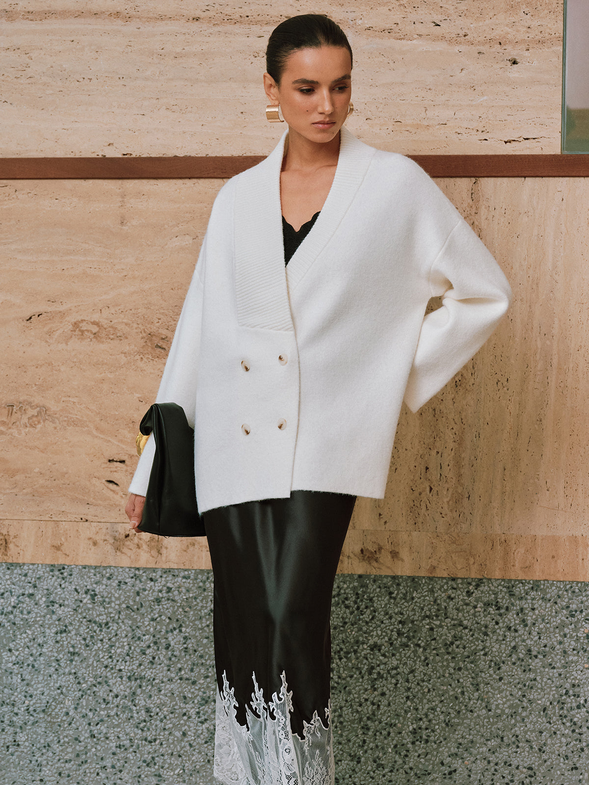 Double-Breasted Oversized Cardigan-Chicvia