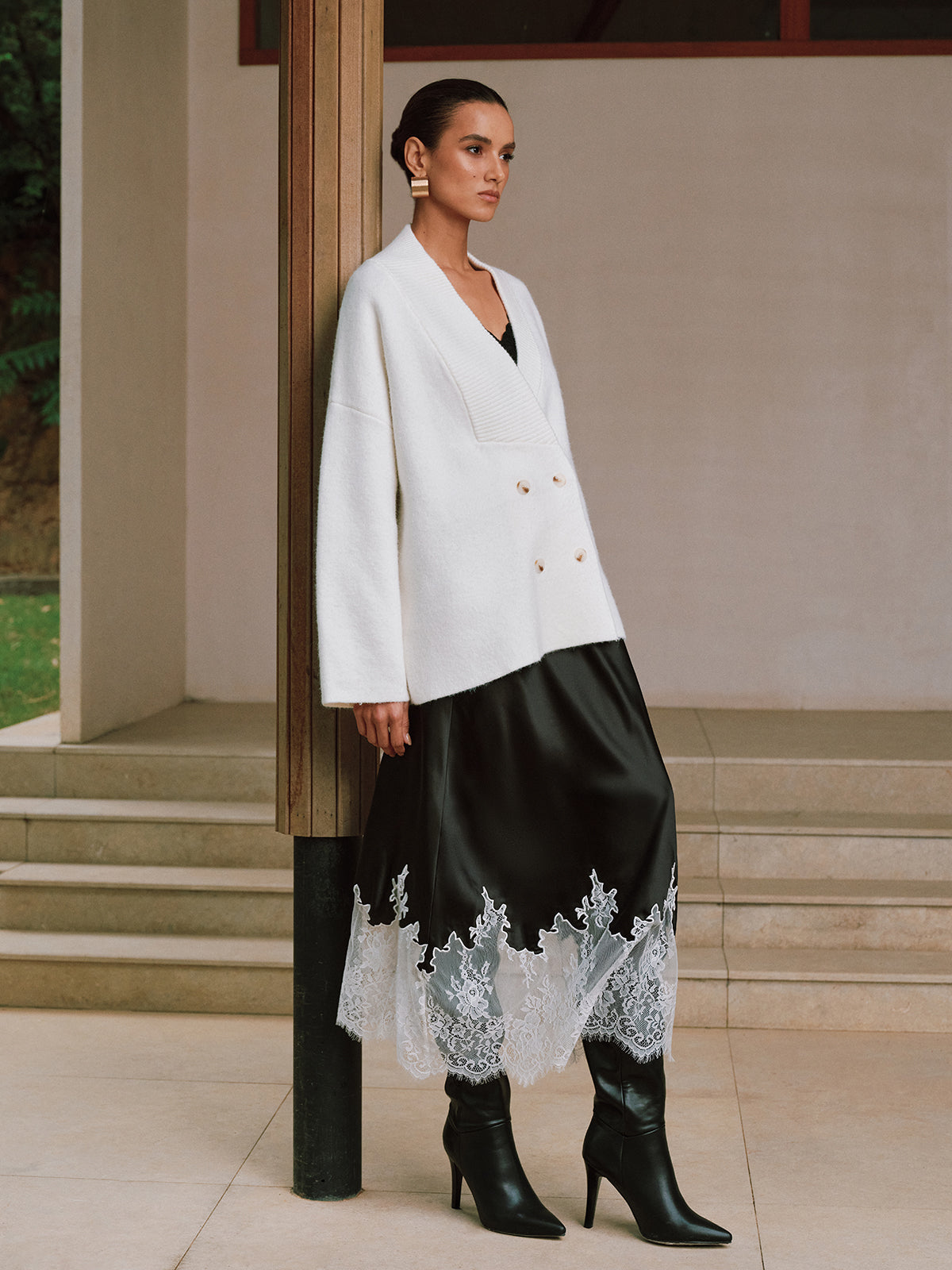 Double-Breasted Oversized Cardigan-Chicvia