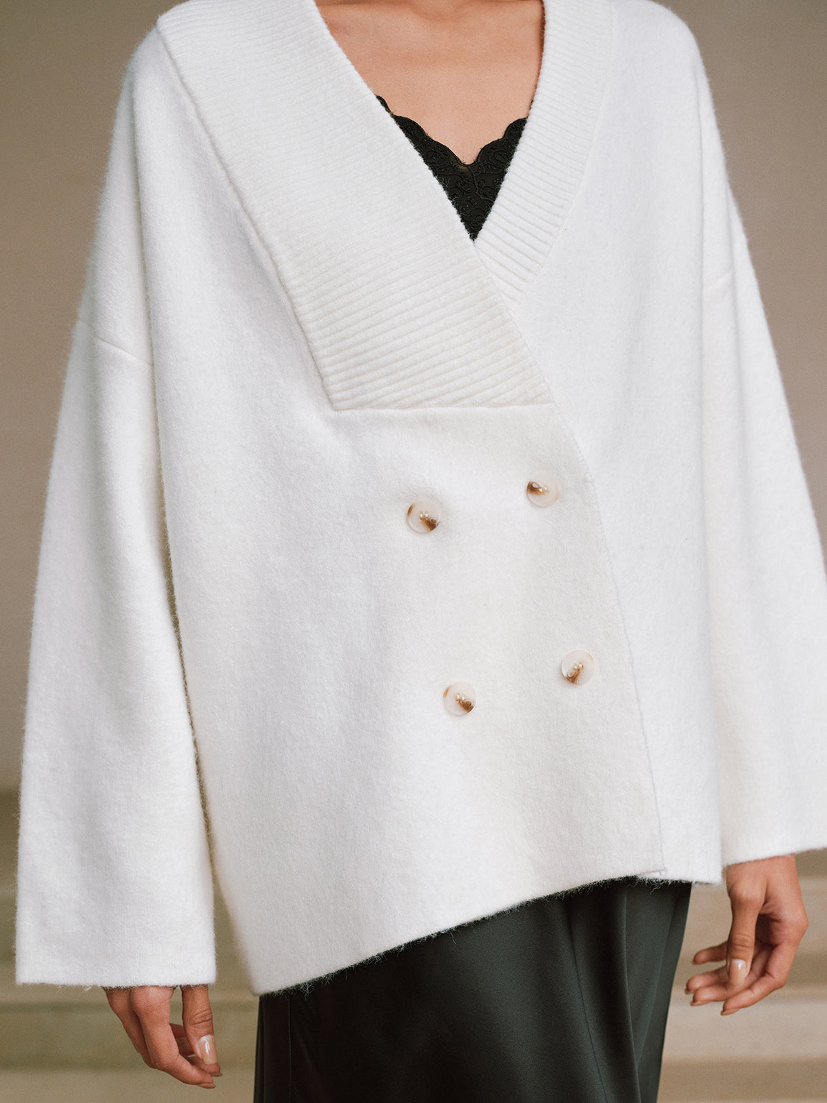 Double-Breasted Oversized Cardigan-Chicvia