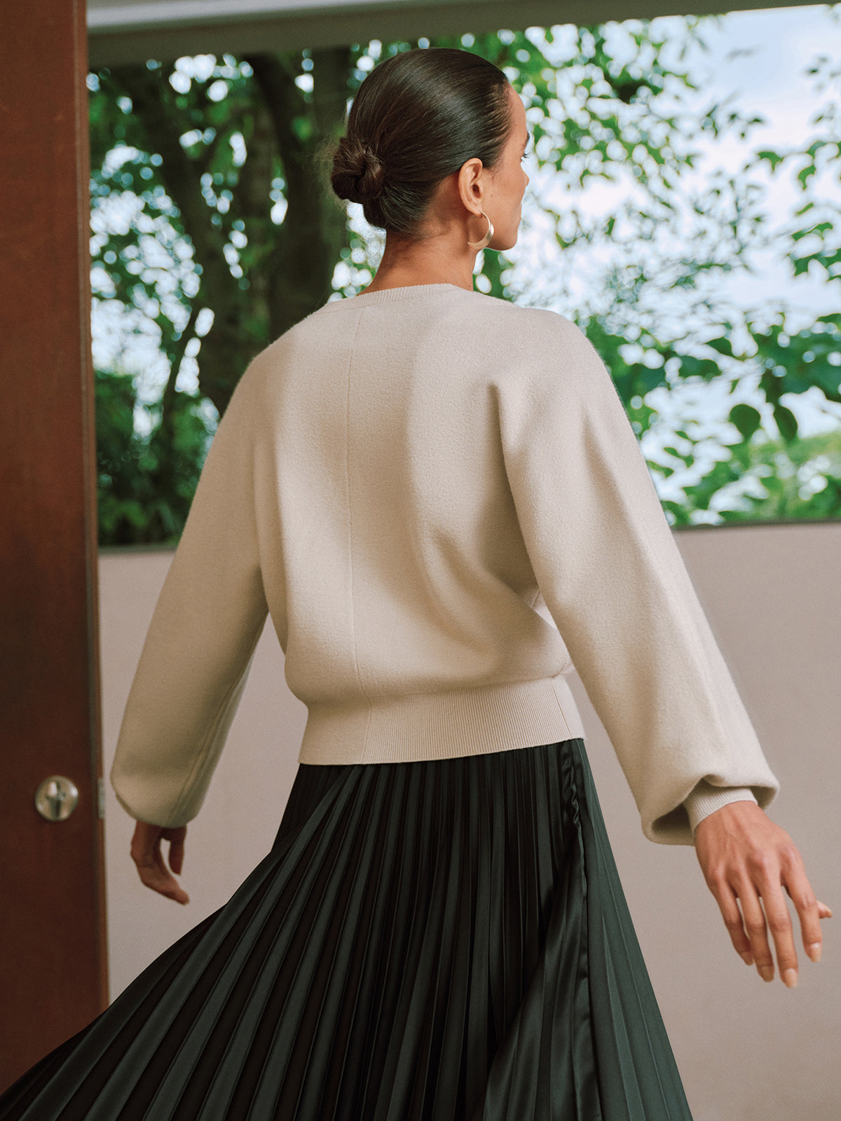 Button Detail Long Sleeve Sweater-Chicvia