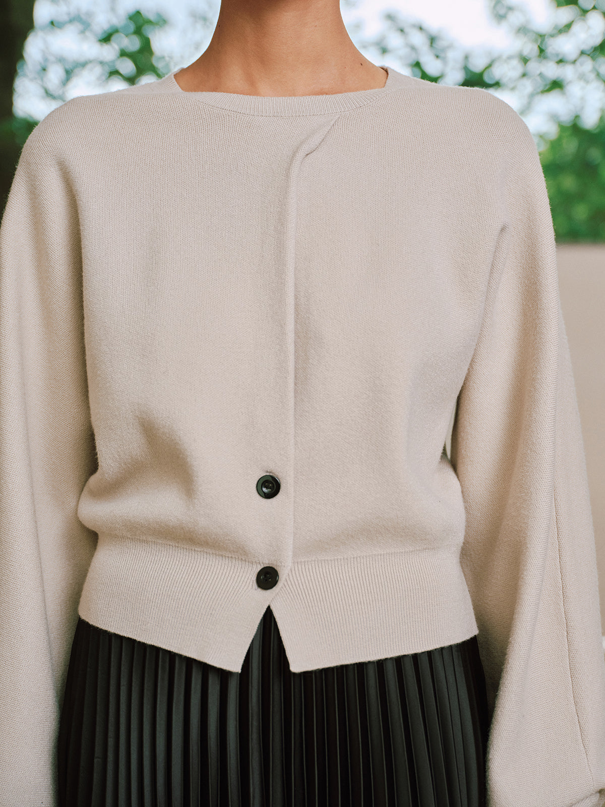 Button Detail Long Sleeve Sweater-Chicvia