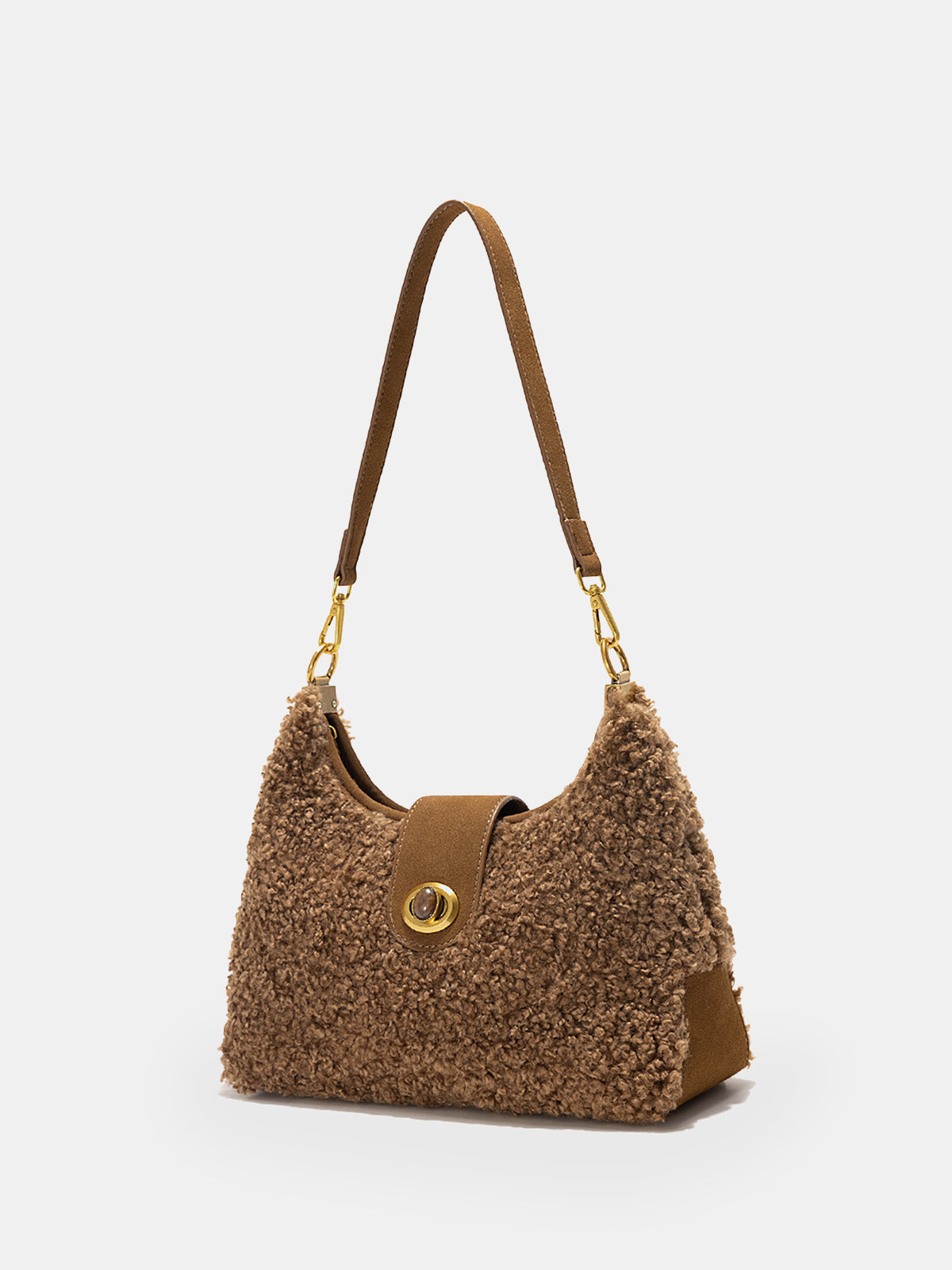 Faux Shearling Hobo Bag-Chicvia