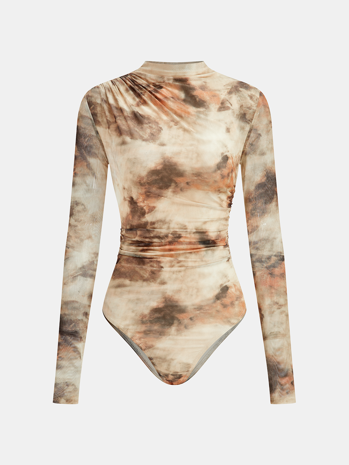 Gradient Print Ruched Long Sleeve Bodysuits-Chicvia