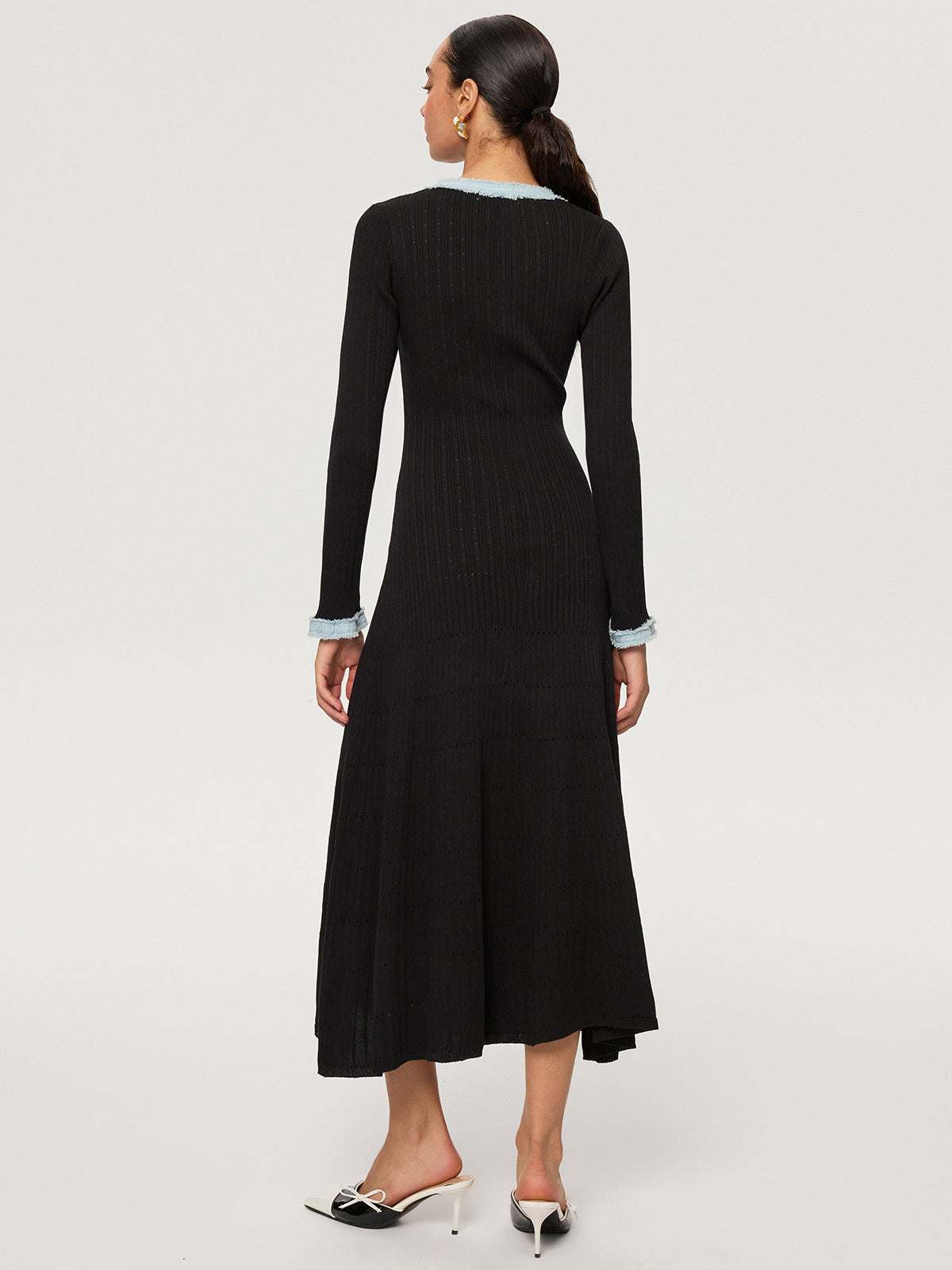 Denim Panel Knit Maxi Dress-Chicvia