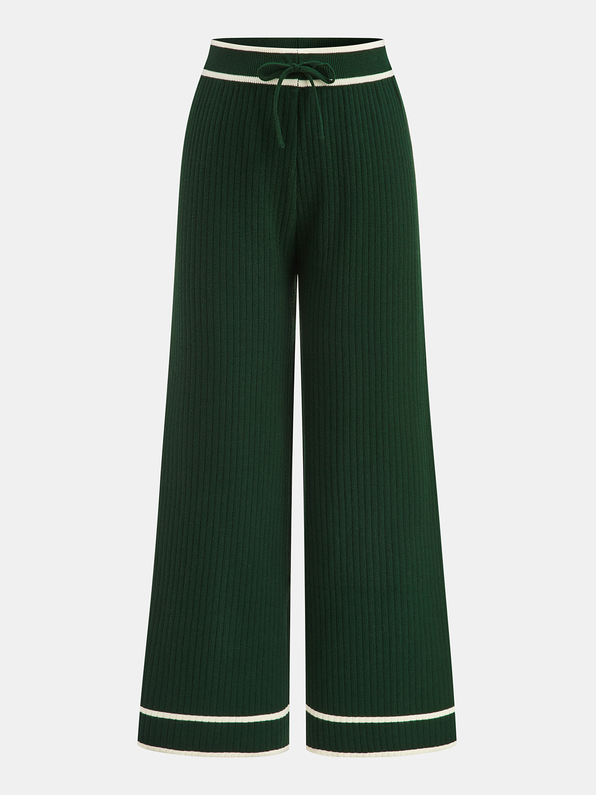 Knitted Contrast Trim Polo Top and Pants Set-Chicvia