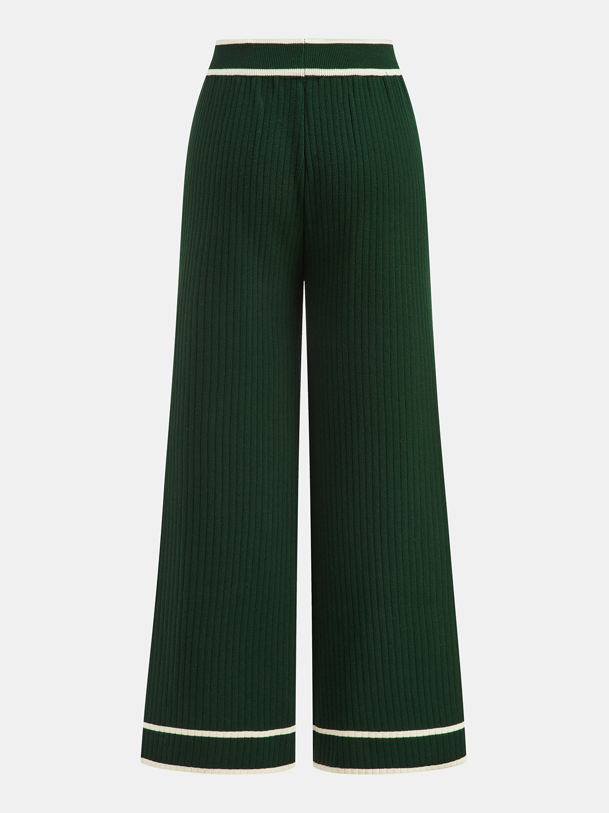 Knitted Contrast Trim Polo Top and Pants Set-Chicvia