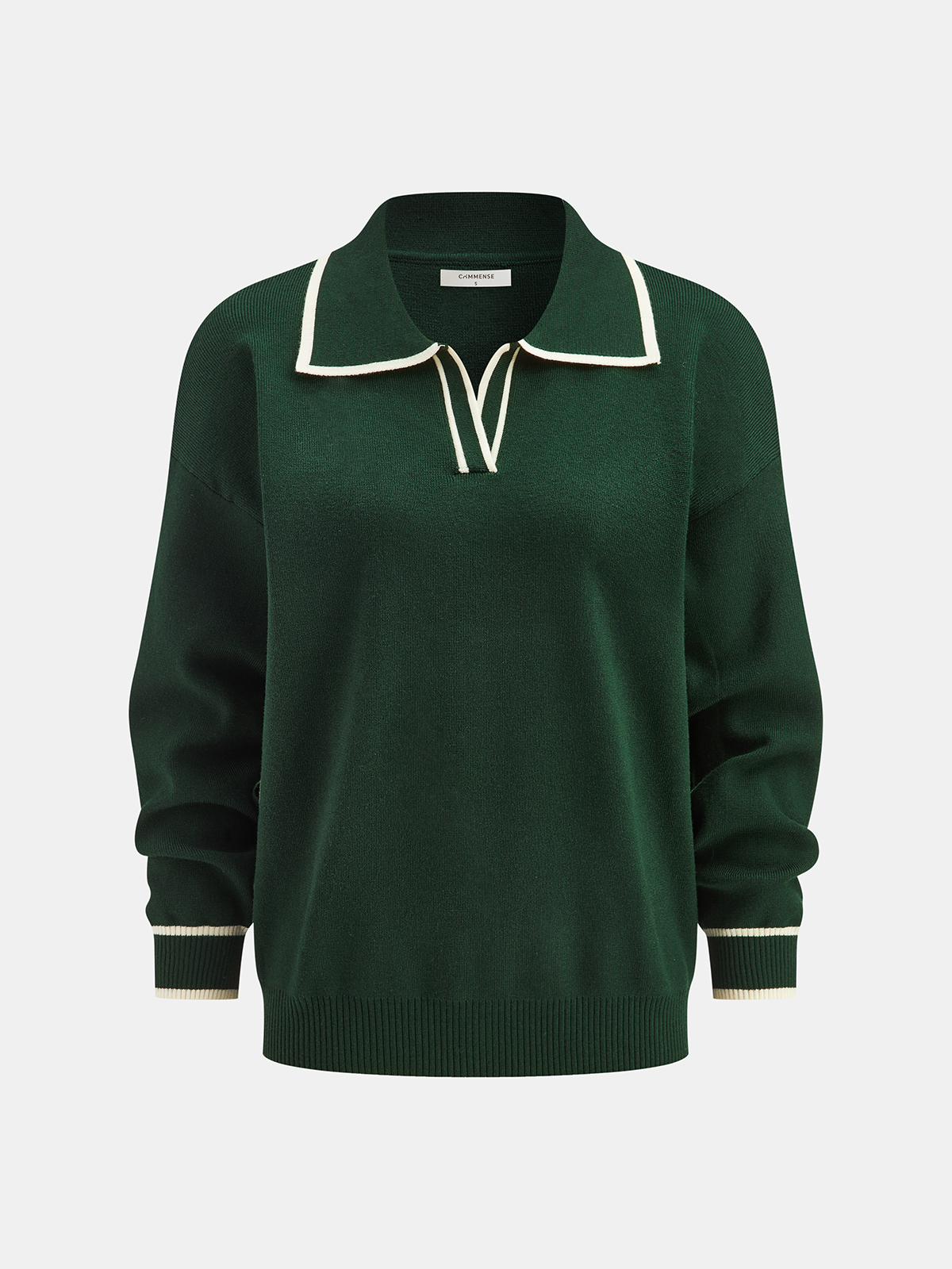 Knitted Contrast Trim Polo Top and Pants Set-Chicvia