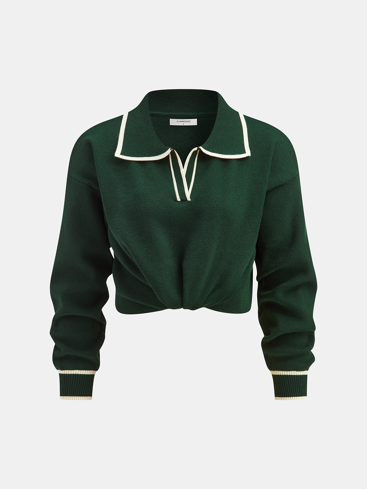 Knitted Contrast Trim Polo Top and Pants Set-Chicvia