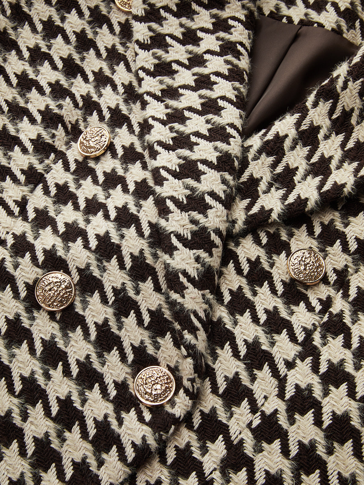 Metal Button Houndstooth Tweed Blazer-Chicvia