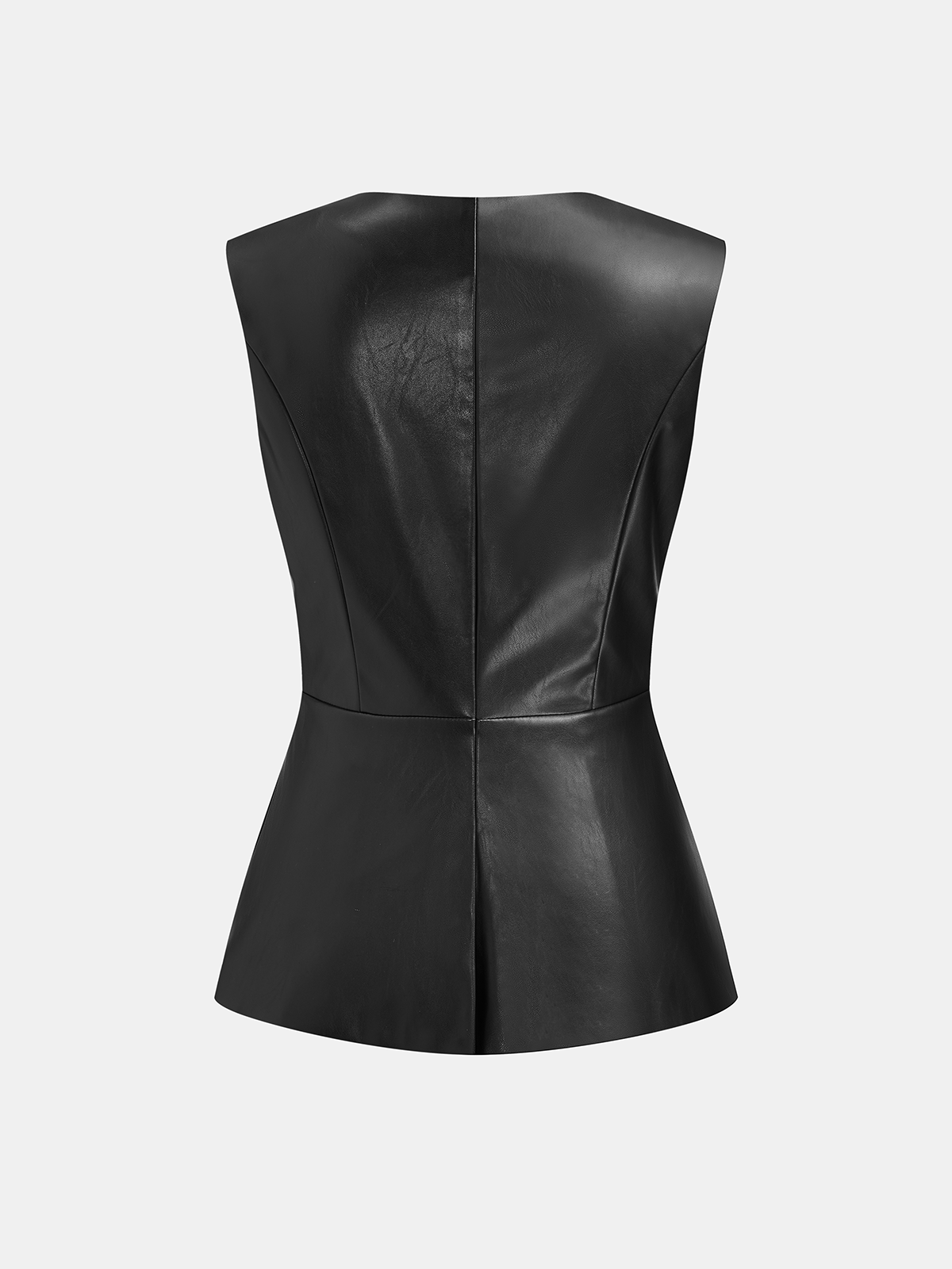 Metal Button Faux Leather Sleeveless Vest-Chicvia