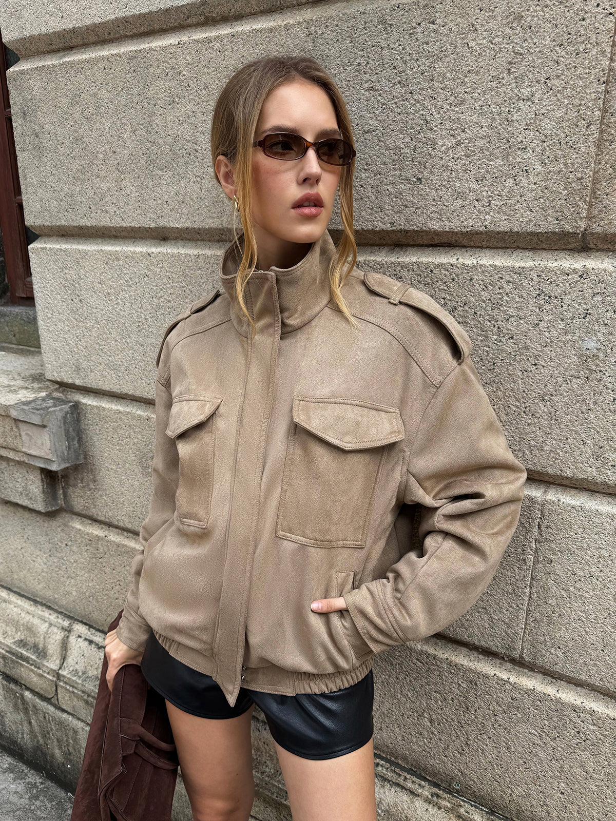 Oversized Long-Sleeve Utility Jacket-Chicvia