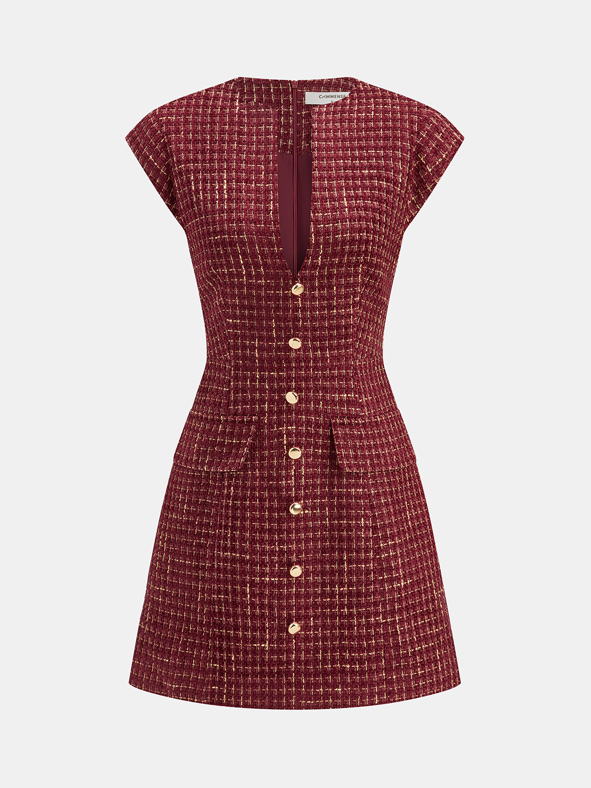 Metal Button Tweed Sleeveless Mini Dress-Chicvia