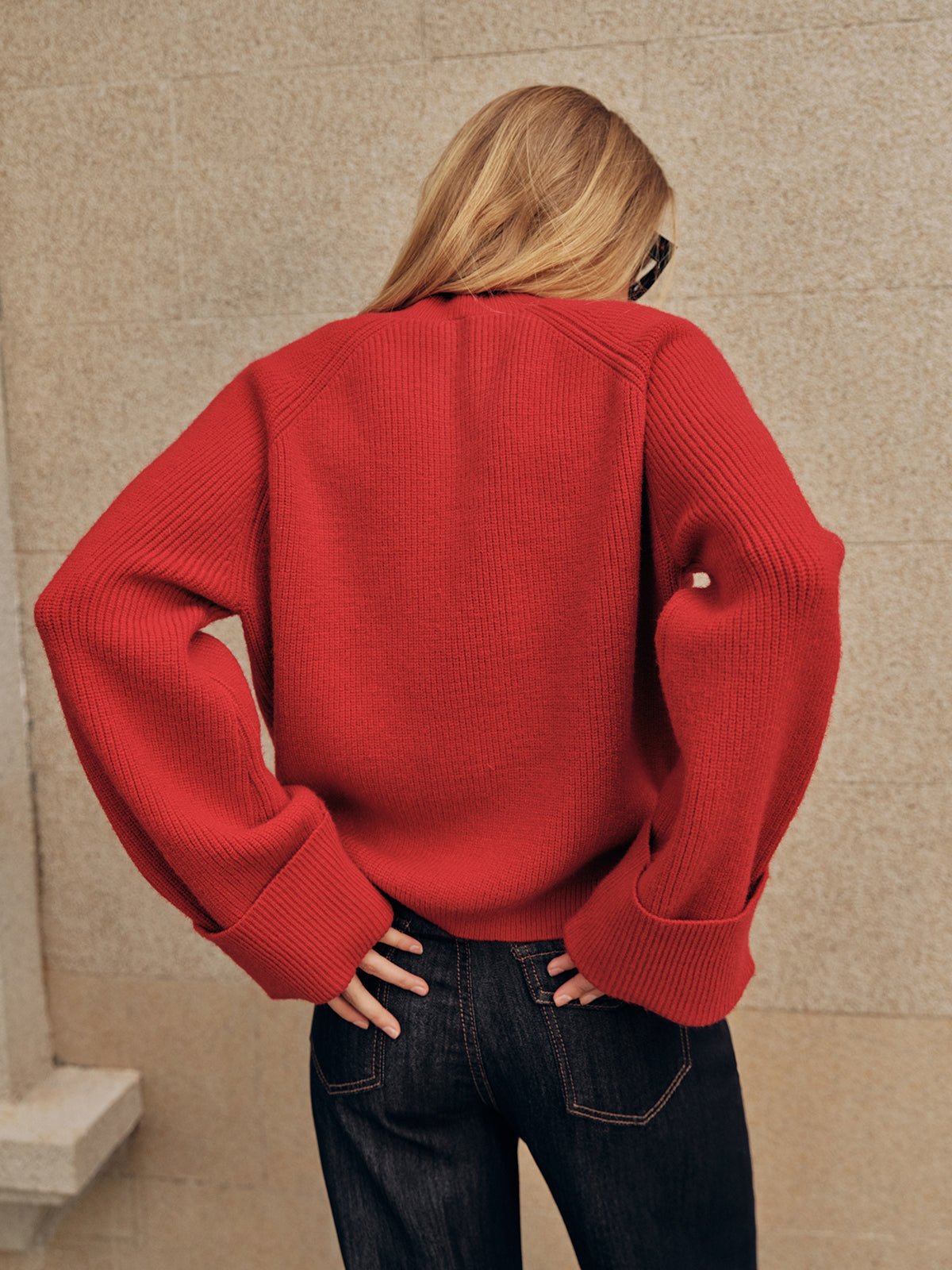 Cuffed Sleeve Oversized Sweater-Chicvia