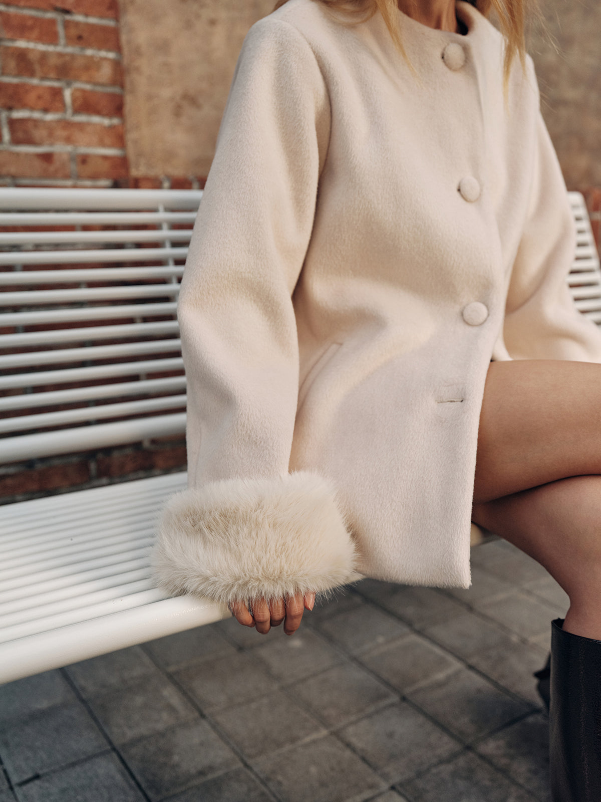 Faux Fur Cuff Wool-Blend Coat-Chicvia