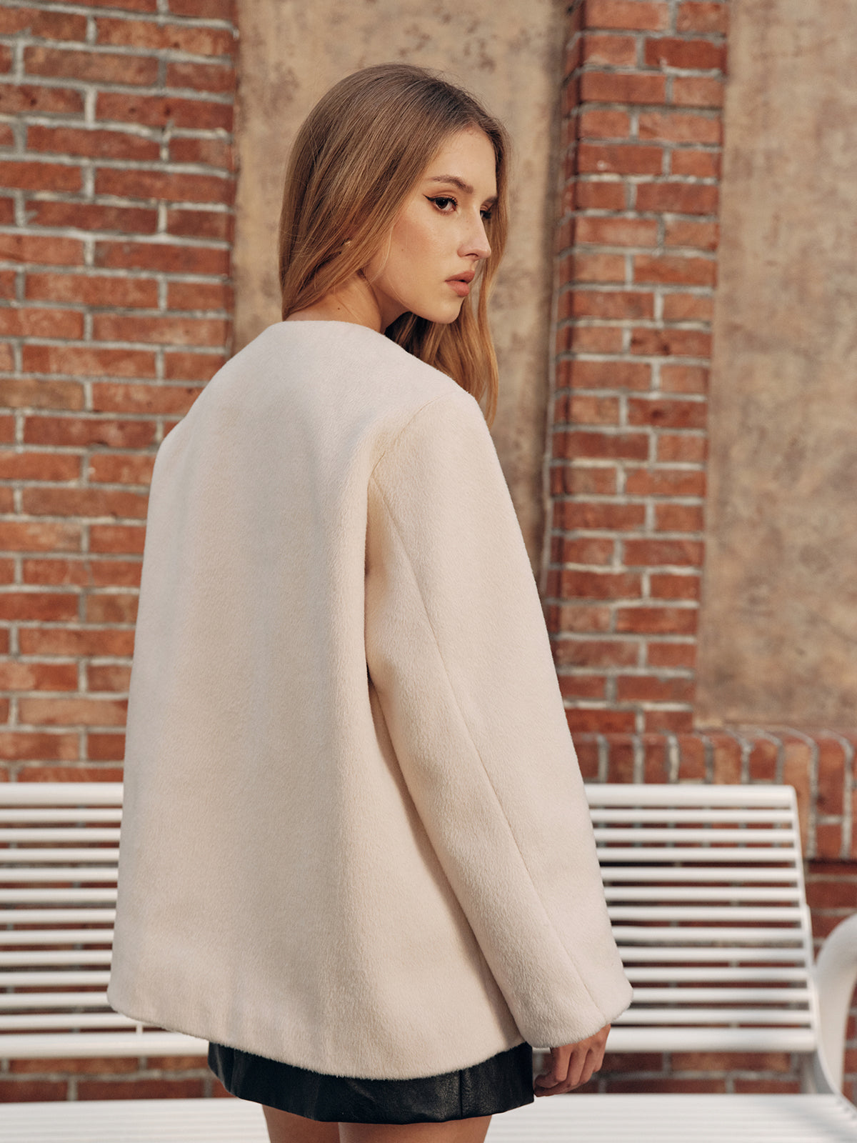 Faux Fur Cuff Wool-Blend Coat-Chicvia