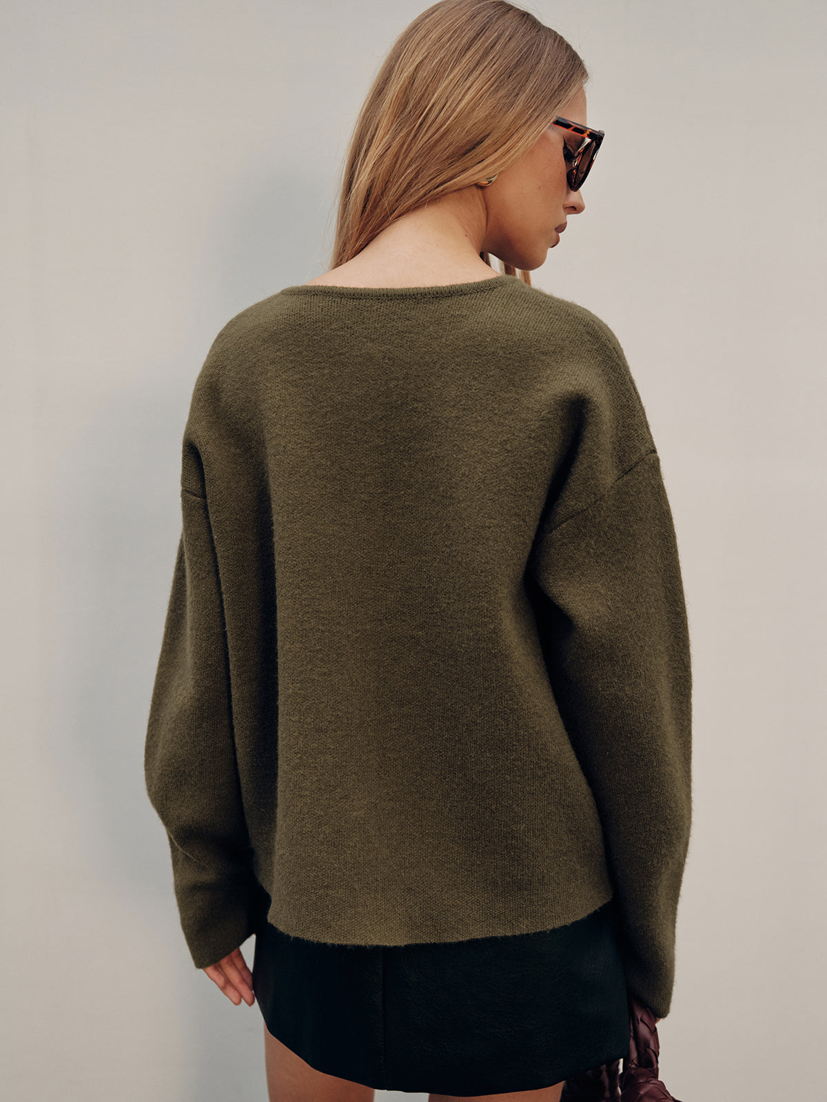 Button-Front Knit Cardigan with Scarf Detail-Chicvia