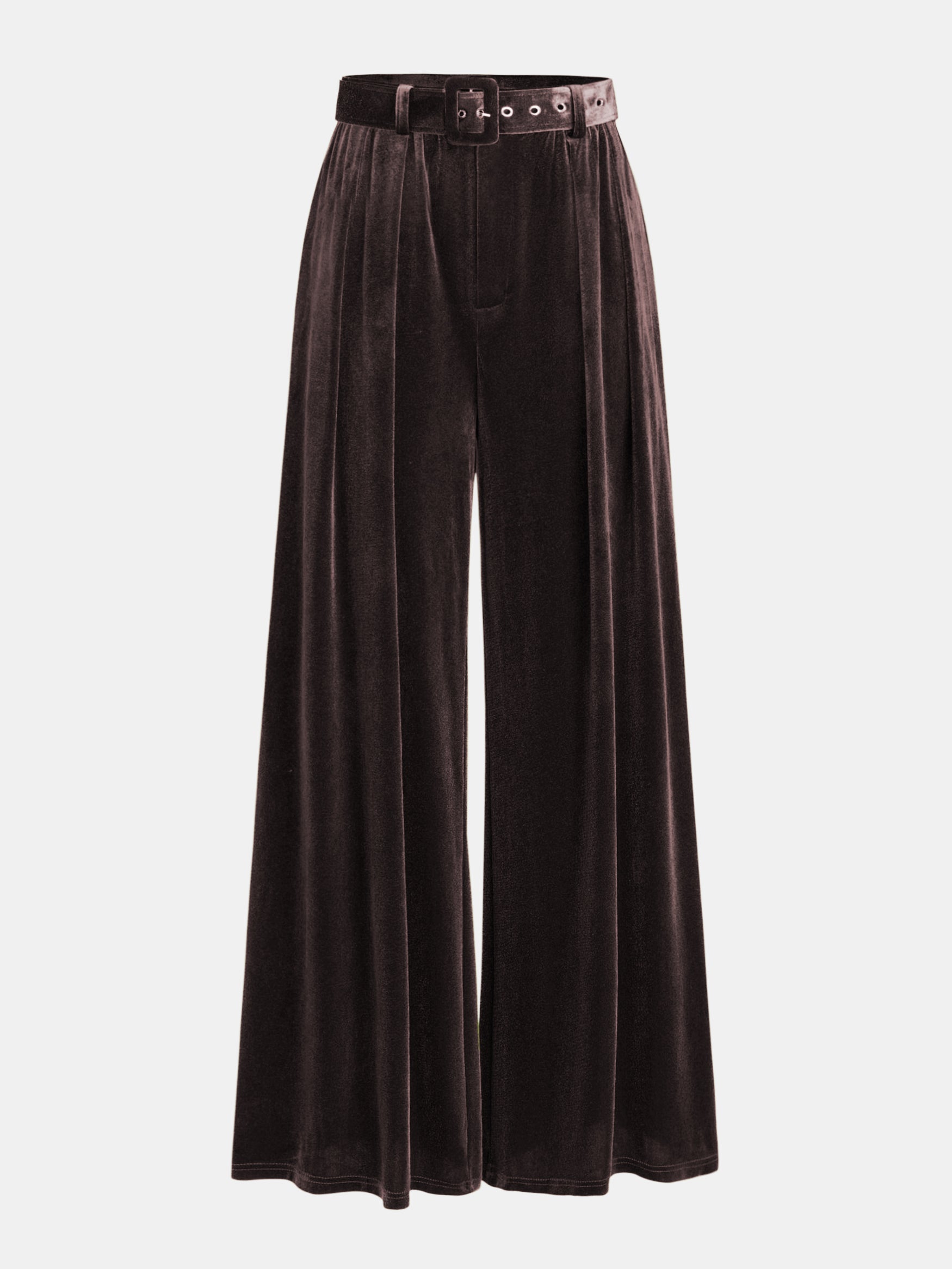 Belted Pleated Velvet Wide-Leg Pants-Chicvia