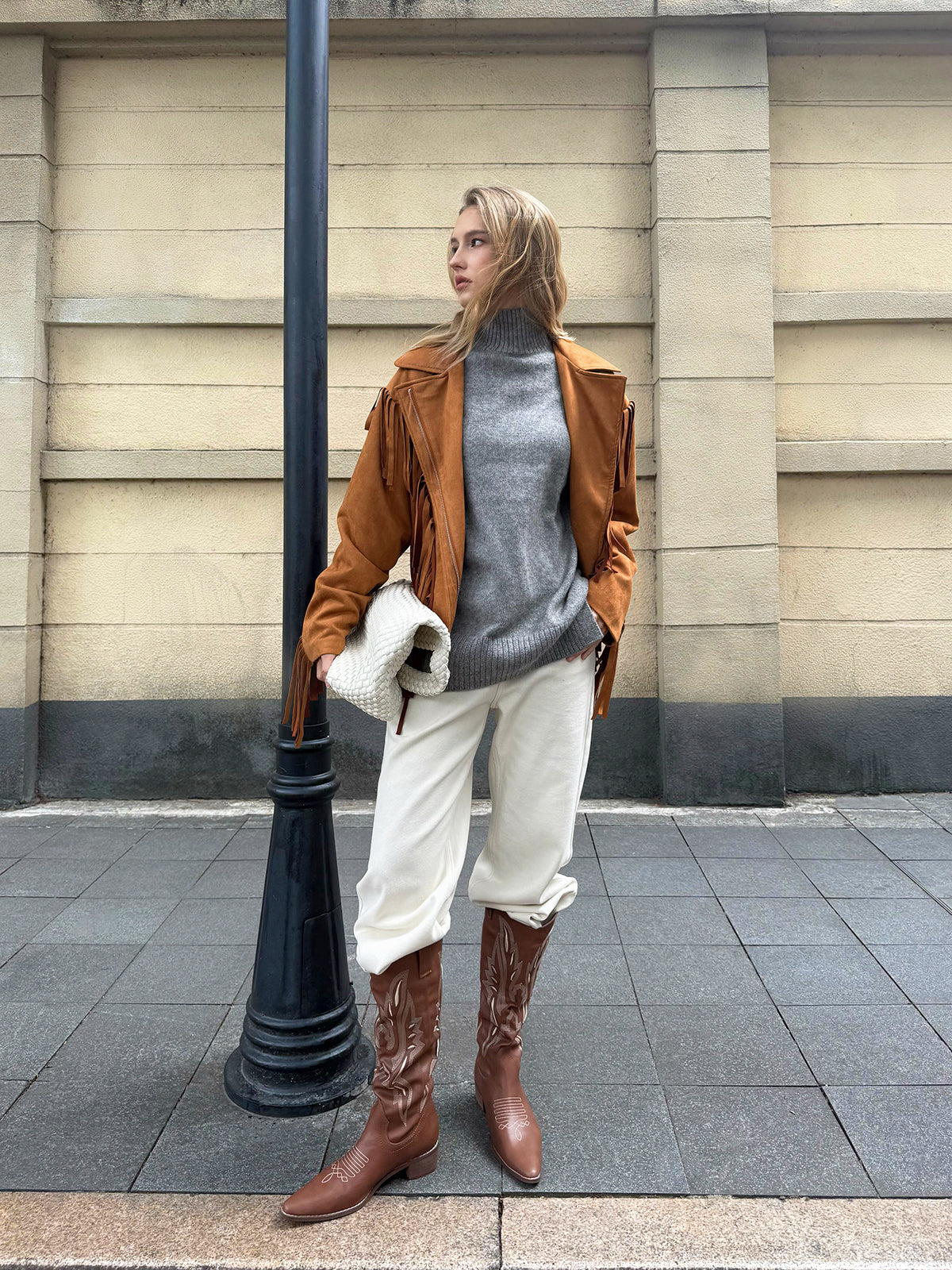 Lapel Collar Fringe Jacket-Chicvia