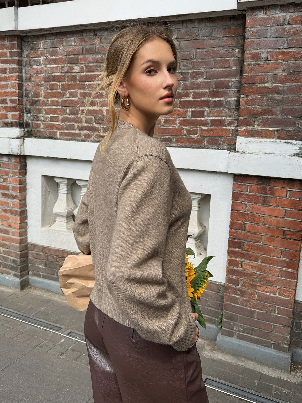 Crew Neck Button-Front Knit Cardigan-Chicvia