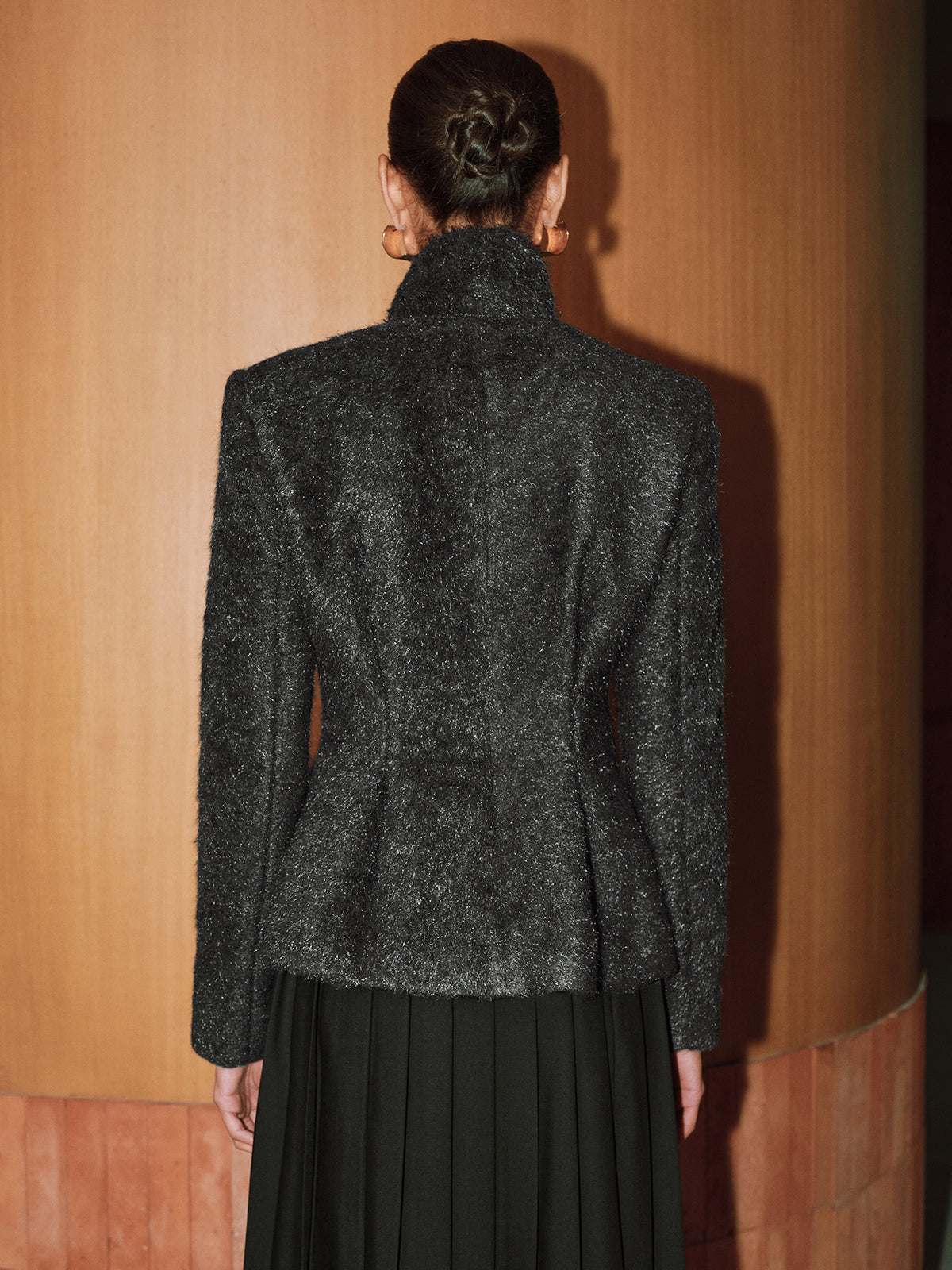 Button-Front Wool-Blend Coat with Scarf-Chicvia