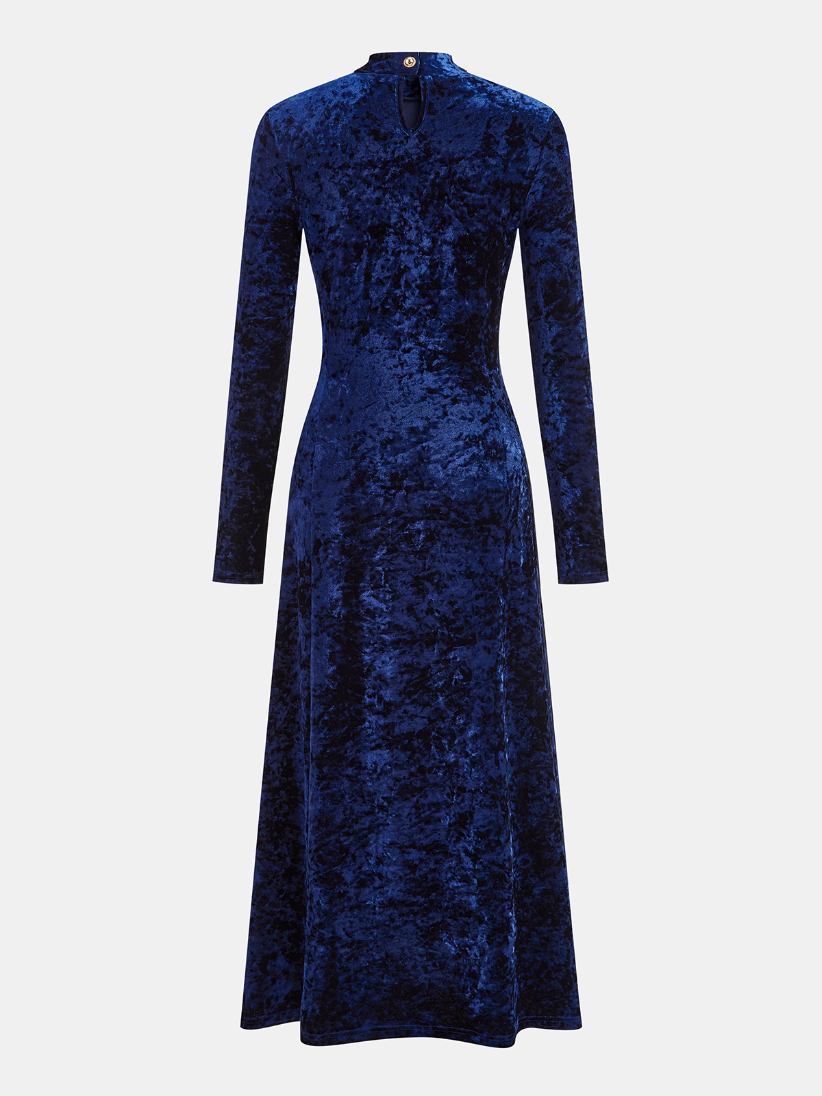 Metal Button Ruched Velvet Maxi Dress-Chicvia