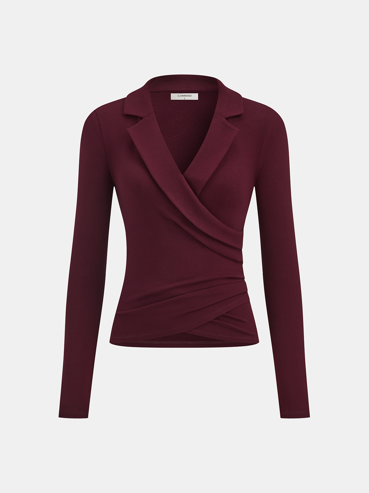 Lapel Ruched Long-Sleeve Top-Chicvia
