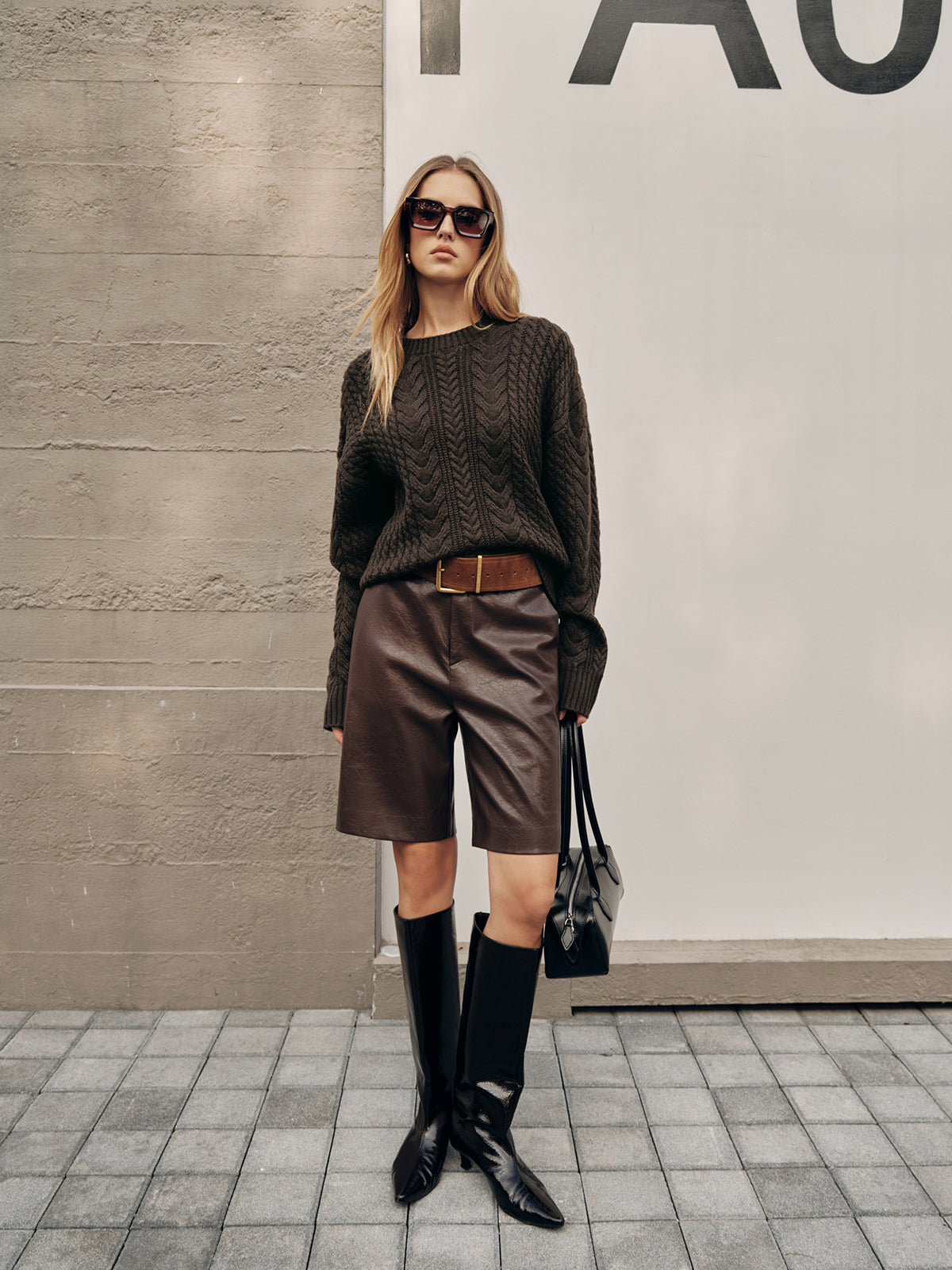 Cable Knit Loose Sweater-Chicvia