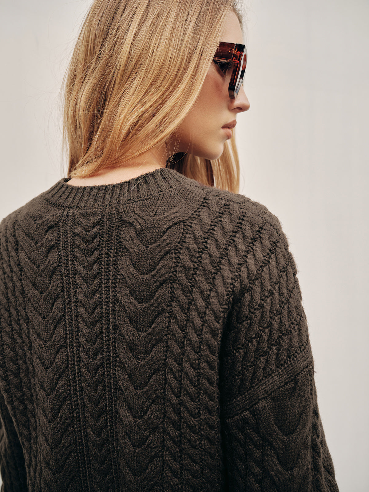 Cable Knit Loose Sweater-Chicvia
