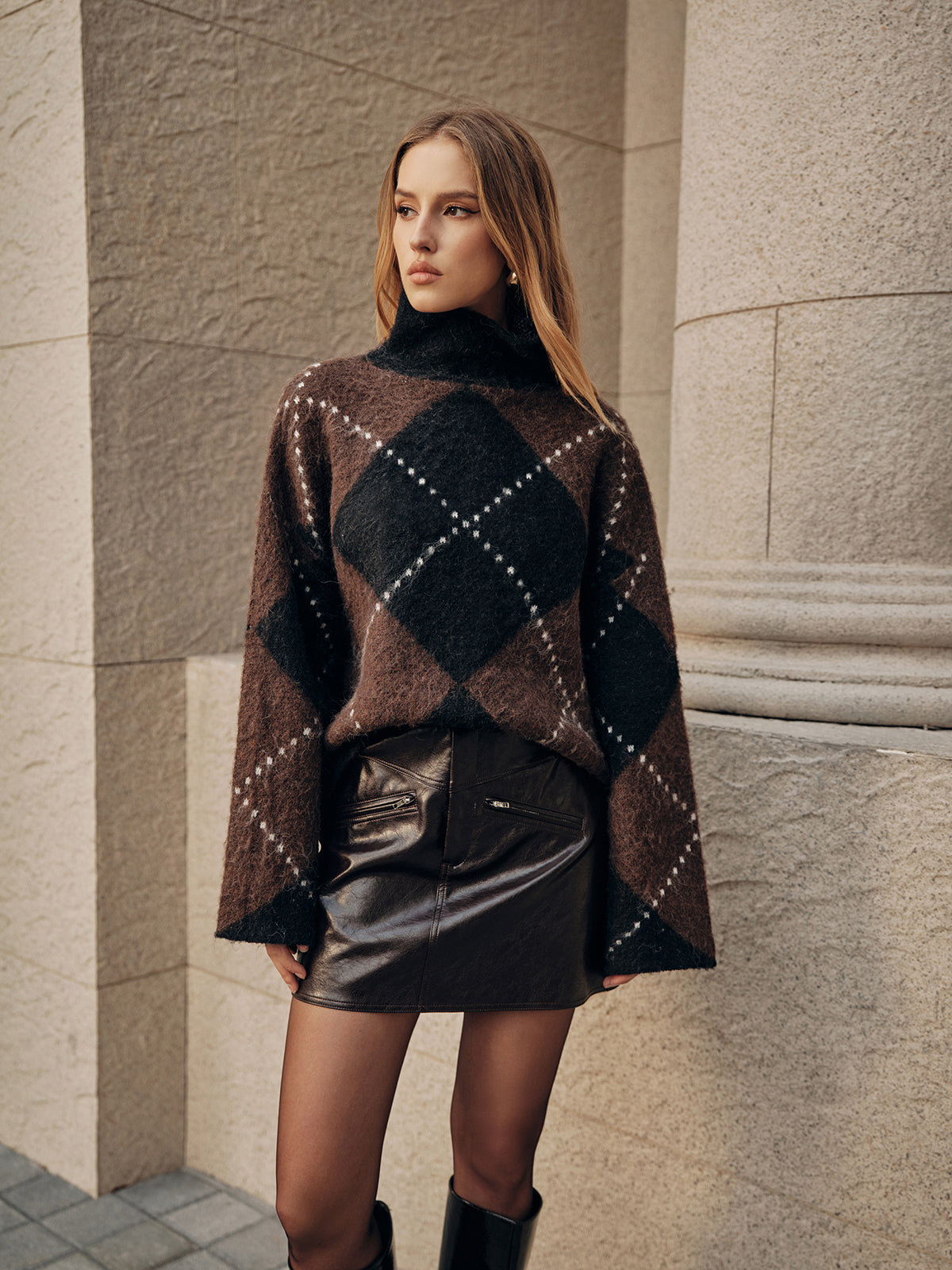 Faux Leather Mini Skirt with Decor Zipper Pocket-Chicvia