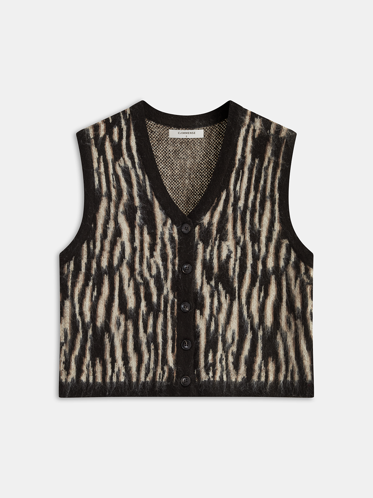 Button-Front Animal Print Knitted Vest-Chicvia