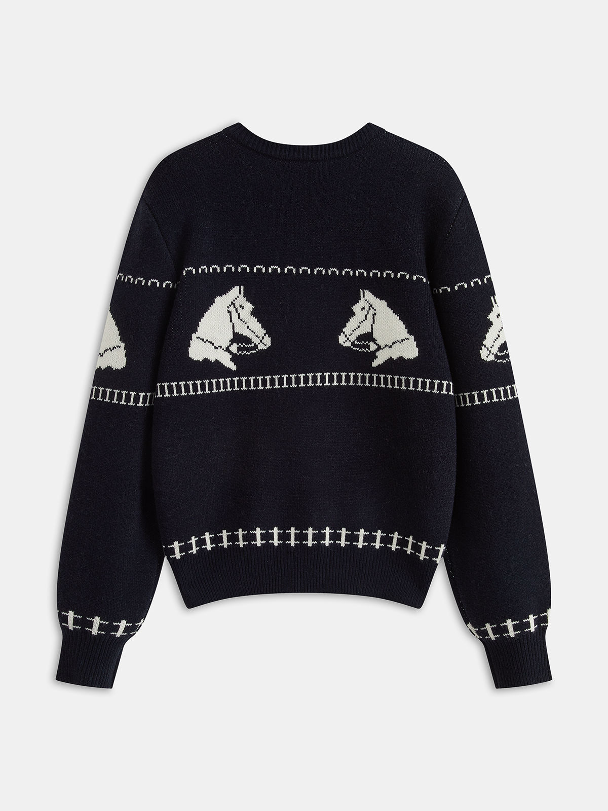Horse-Pattern Wool-Blend Sweater-Chicvia