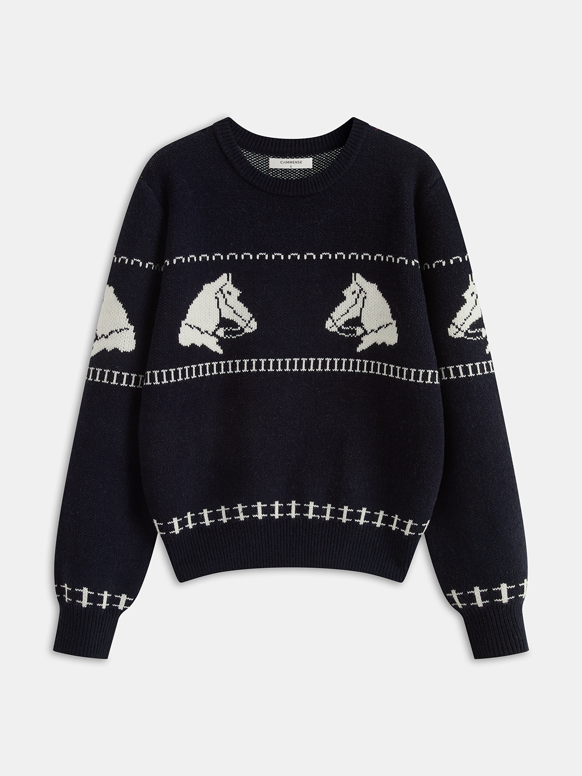 Horse-Pattern Wool-Blend Sweater-Chicvia