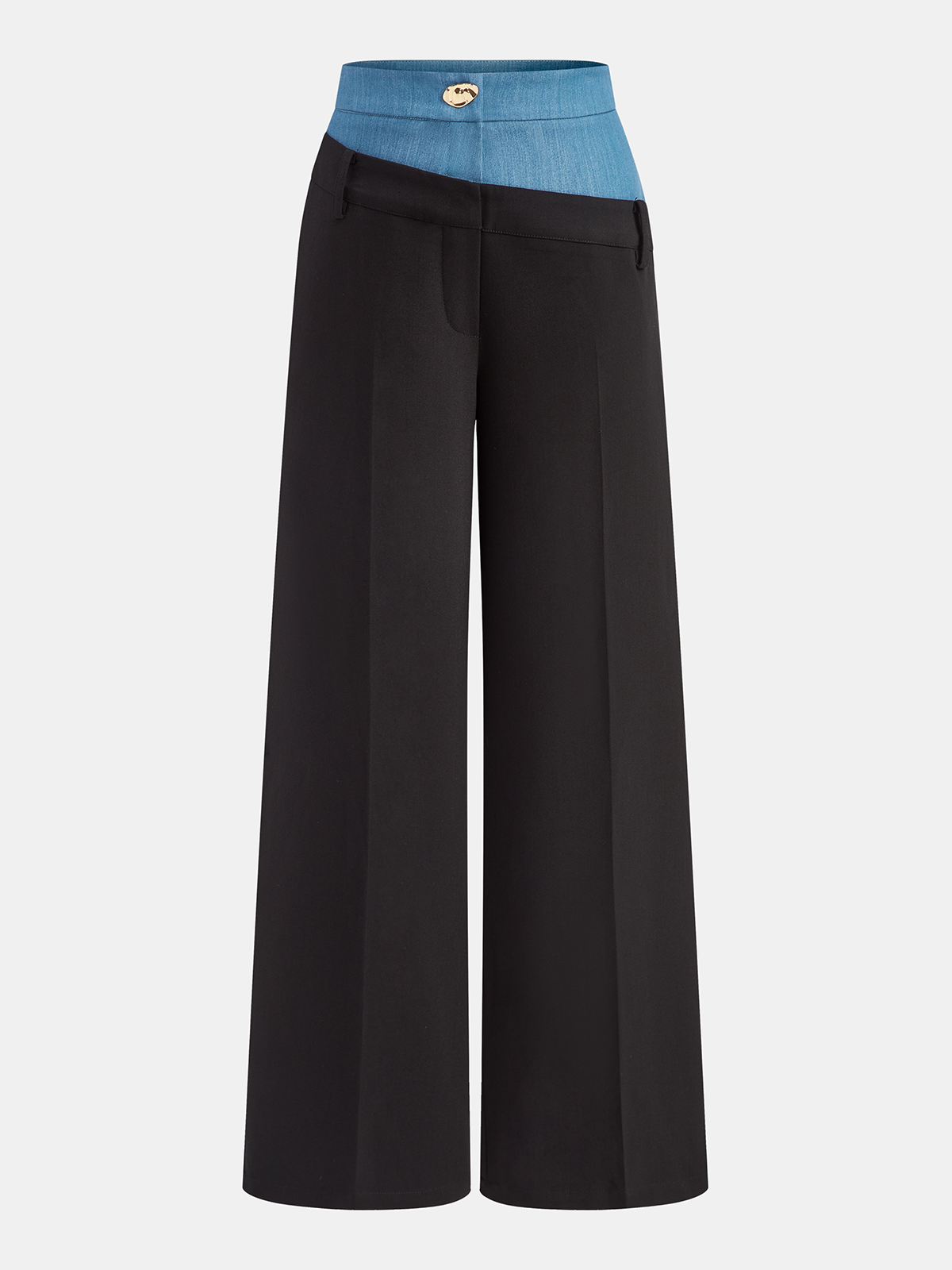 Contrast Waistband Straight-Leg Pants-Chicvia
