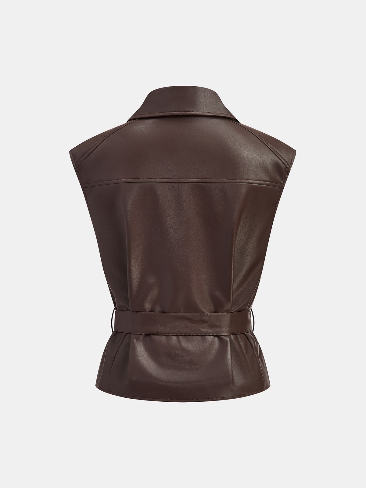 Collared Belted Faux Leather Vest-Chicvia