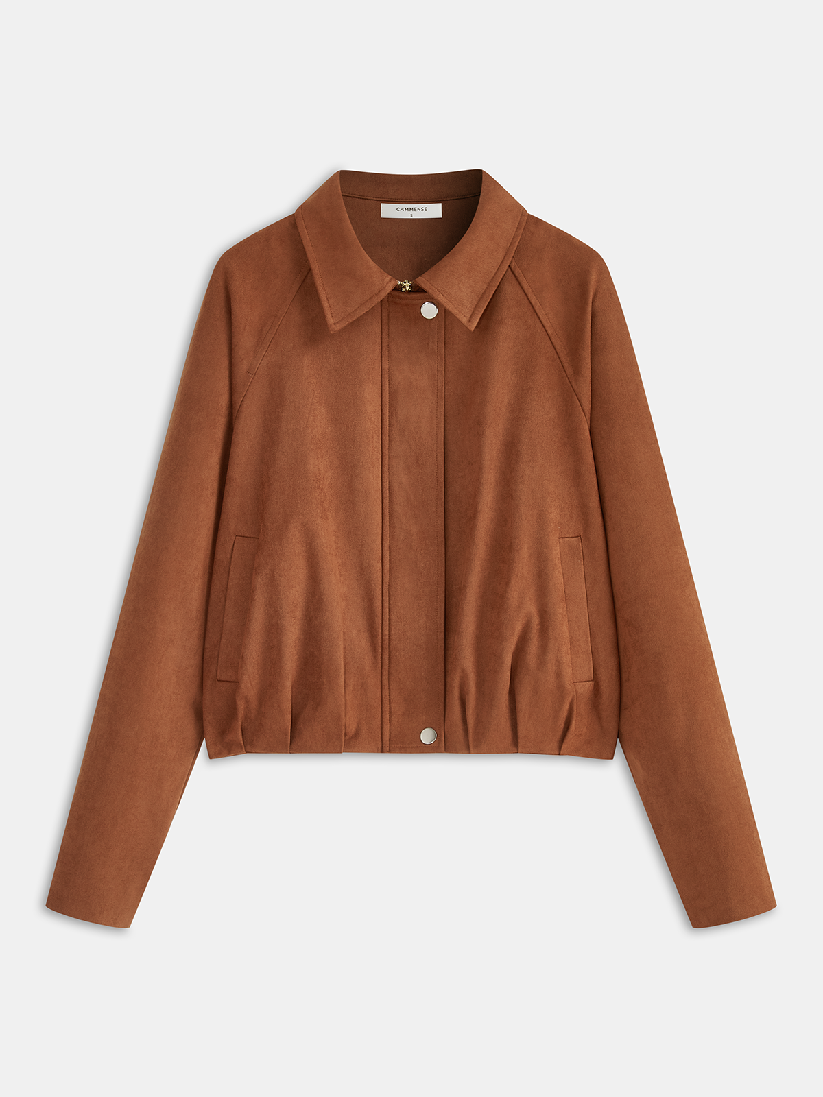 Collared Zip-Front Suede Effect Jacket-Chicvia