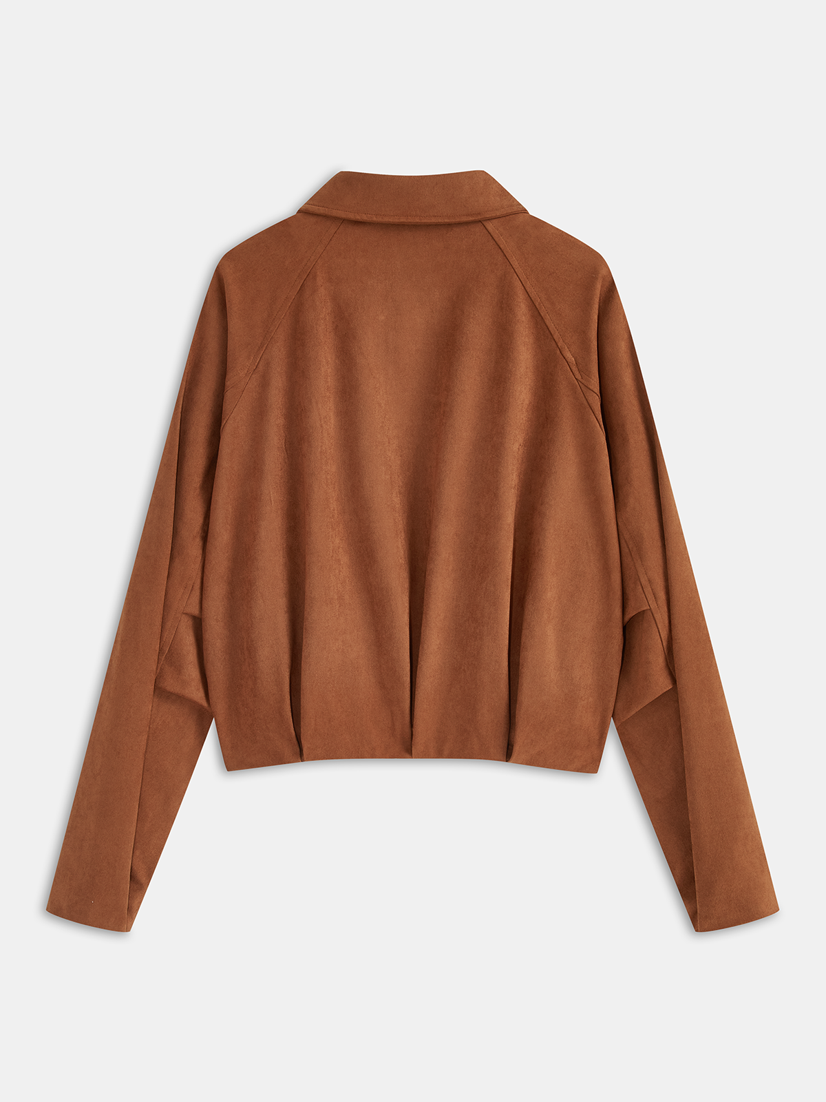 Collared Zip-Front Suede Effect Jacket-Chicvia