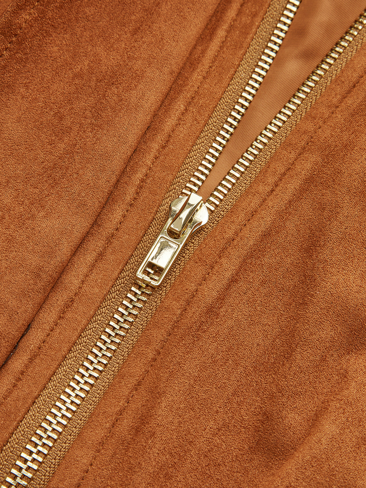 Collared Zip-Front Suede Effect Jacket-Chicvia